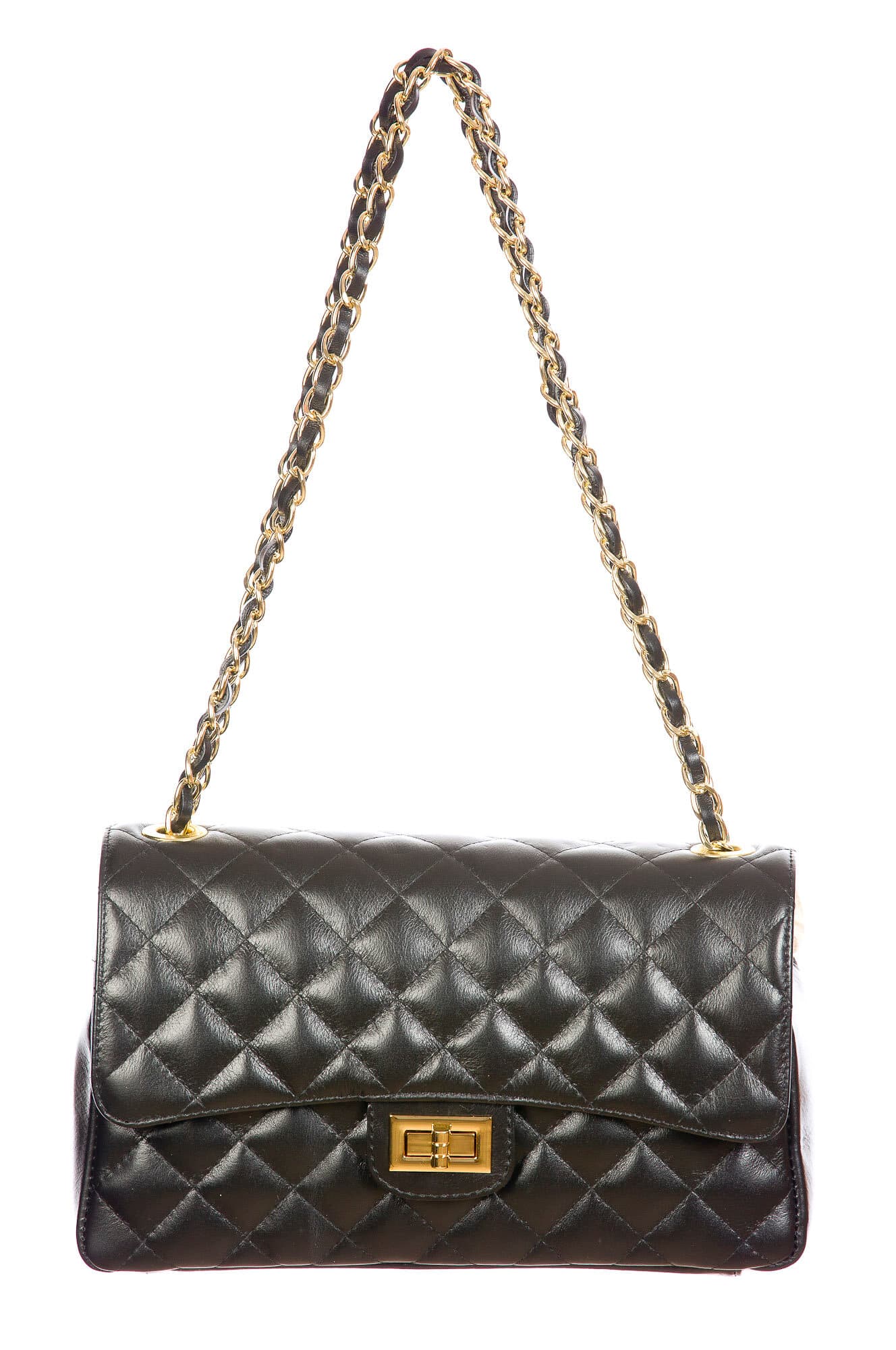 Borsa a spalla da donna in vera pelle CHARLOTTE MEDIUM, colore NERO, CHIAROSCURO, MADE IN ITALY
