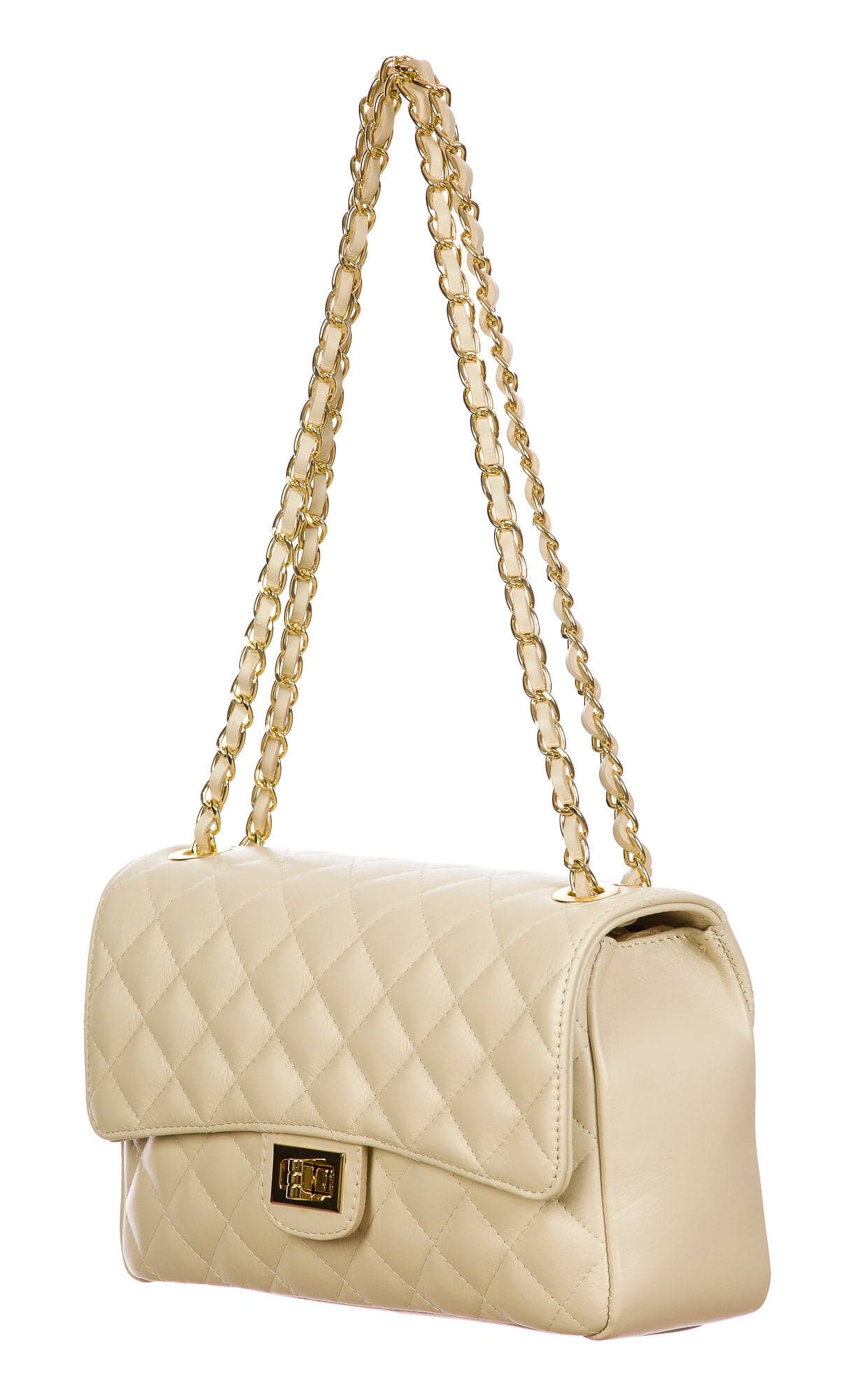 Borsa a spalla da donna in vera pelle CHARLOTTE MEDIUM, colore PANNA, CHIAROSCURO, MADE IN ITALY