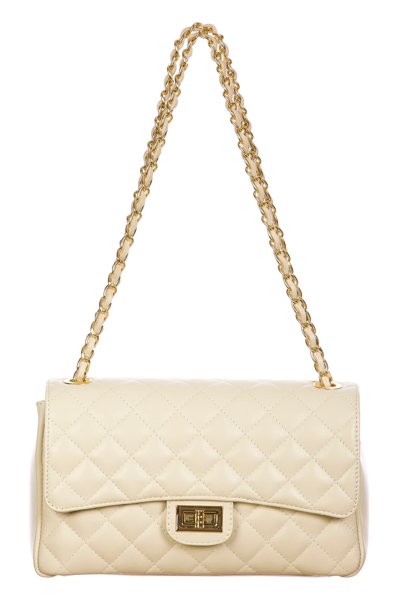 Borsa a spalla da donna in vera pelle CHARLOTTE MEDIUM, colore PANNA, CHIAROSCURO, MADE IN ITALY