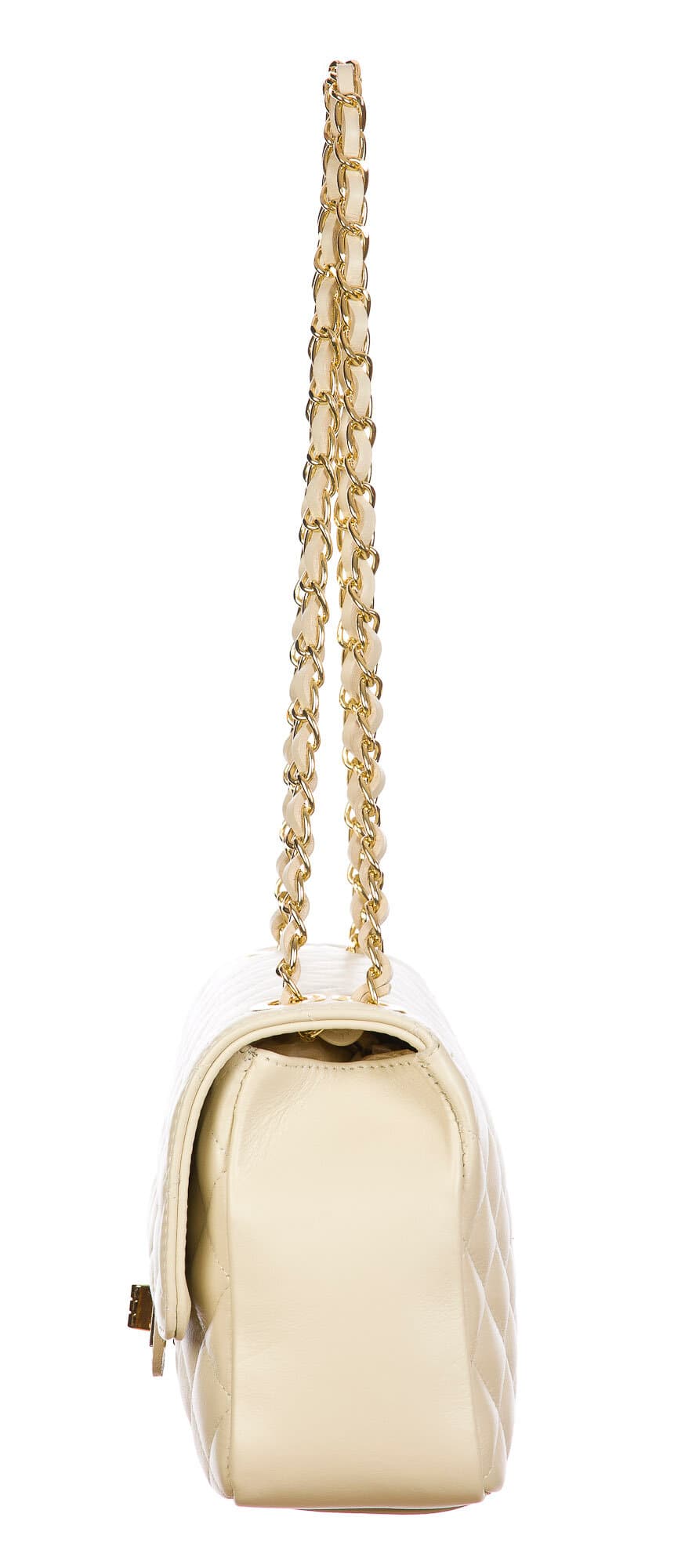 Borsa a spalla da donna in vera pelle CHARLOTTE MEDIUM, colore PANNA, CHIAROSCURO, MADE IN ITALY