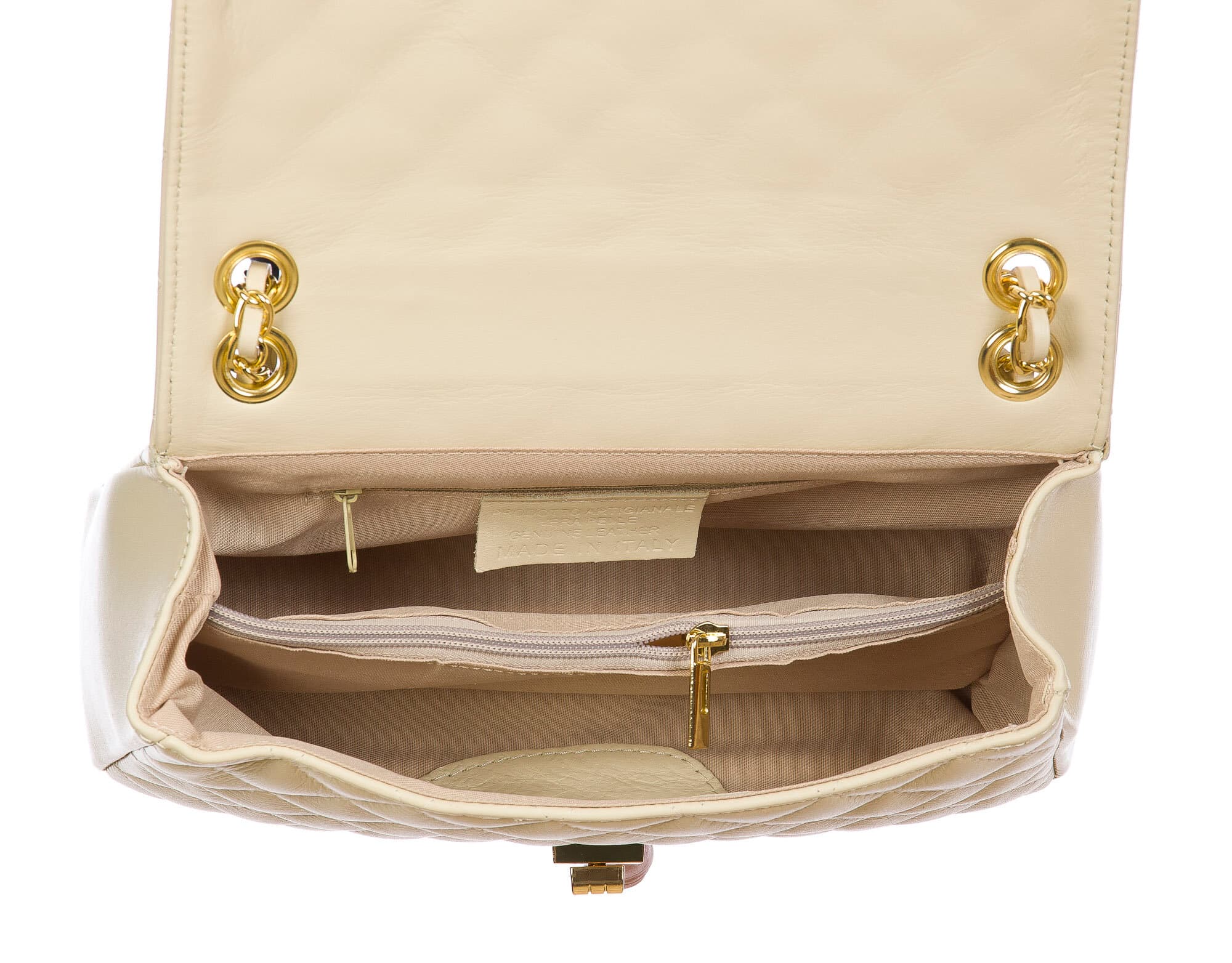 Borsa a spalla da donna in vera pelle CHARLOTTE MEDIUM, colore PANNA, CHIAROSCURO, MADE IN ITALY