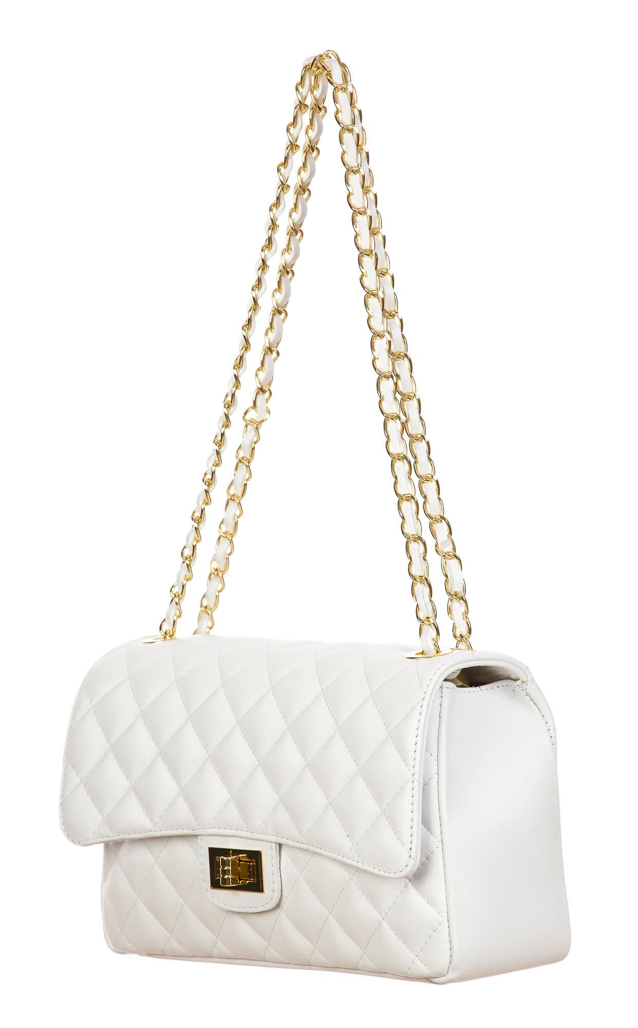 Borsa a spalla da donna in vera pelle CHARLOTTE MEDIUM, colore BIANCO, CHIAROSCURO, Made in Italy