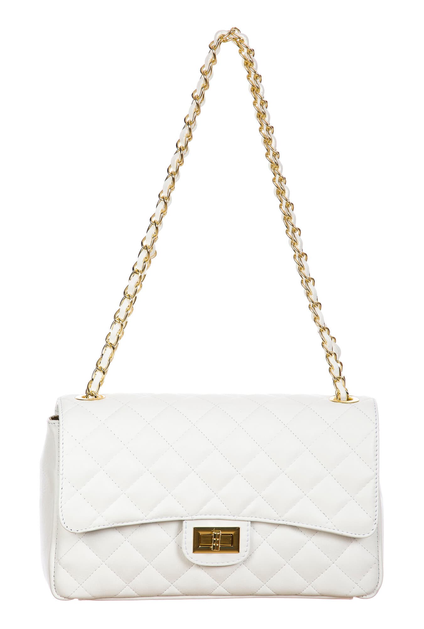 Borsa a spalla da donna in vera pelle CHARLOTTE MEDIUM, colore BIANCO, CHIAROSCURO, Made in Italy