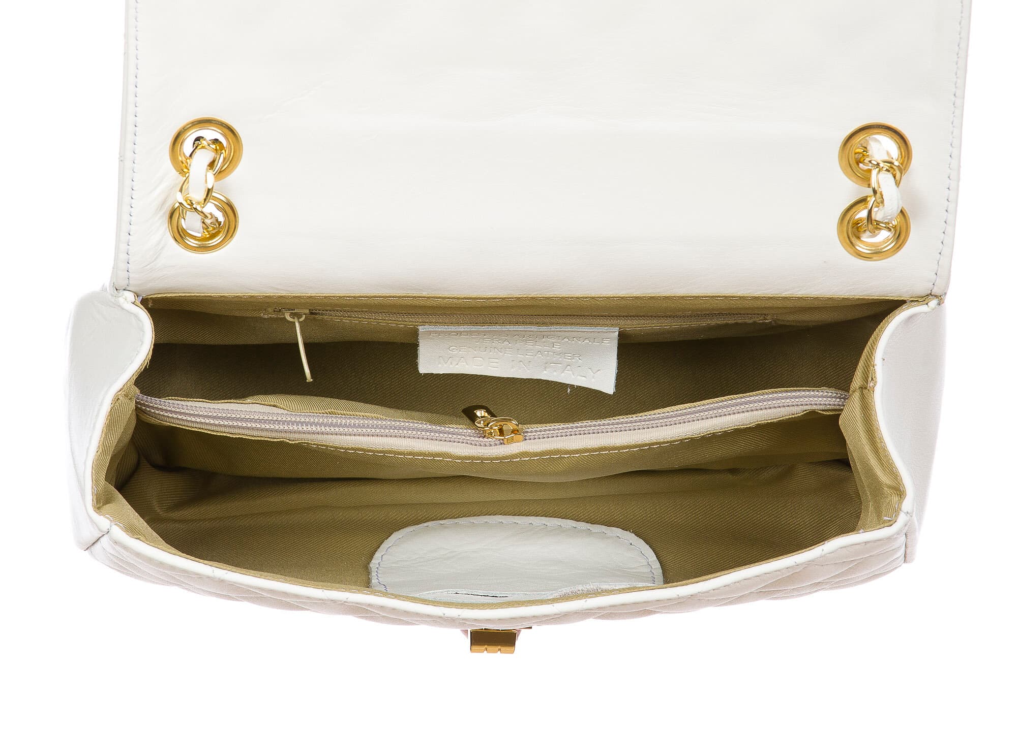 Borsa a spalla da donna in vera pelle CHARLOTTE MEDIUM, colore BIANCO, CHIAROSCURO, Made in Italy