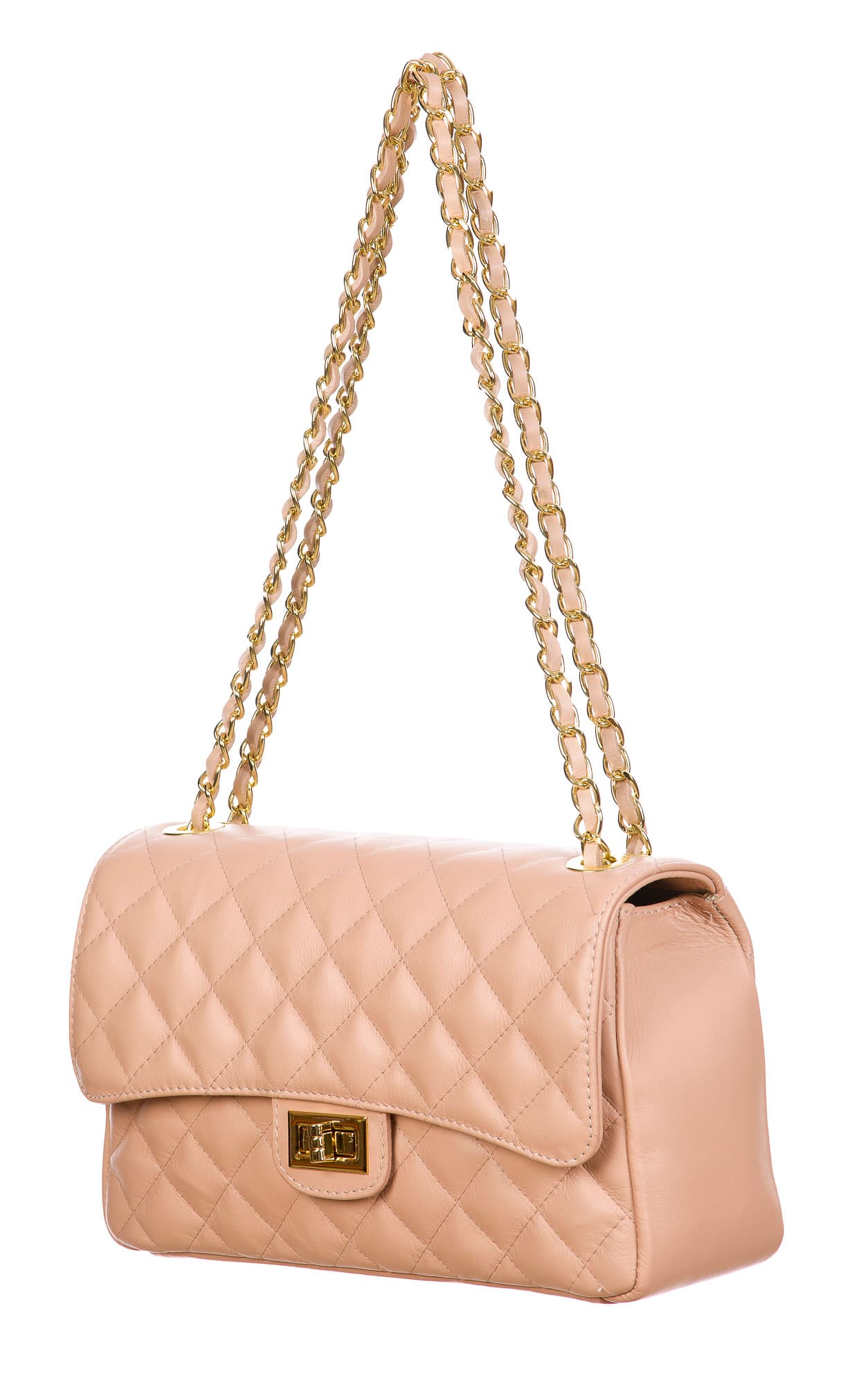 Borsa a spalla da donna in vera pelle CHARLOTTE MEDIUM, colore ROSA, CHIAROSCURO, MADE IN ITALY