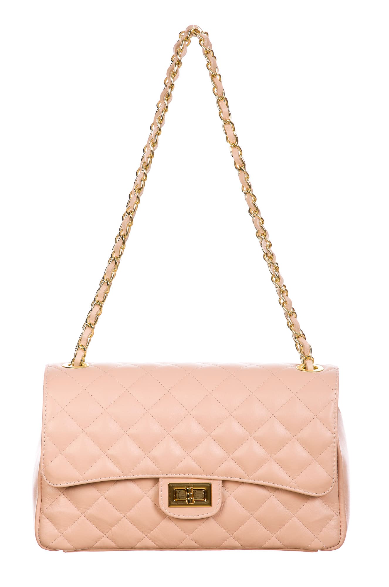 Borsa a spalla da donna in vera pelle CHARLOTTE MEDIUM, colore ROSA, CHIAROSCURO, MADE IN ITALY