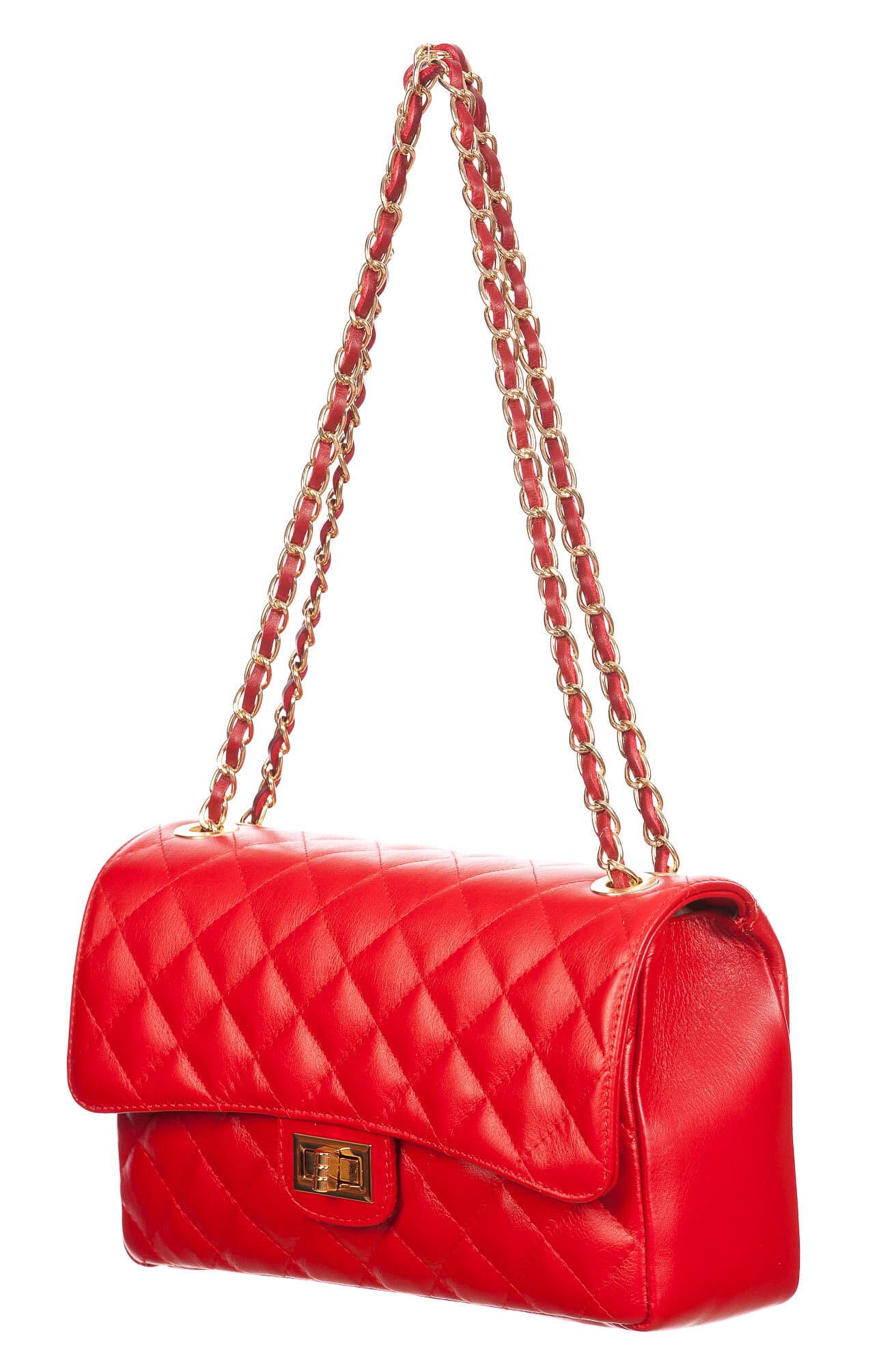Borsa a spalla da donna in vera pelle CHARLOTTE MEDIUM, colore ROSSO, CHIAROSCURO, MADE IN ITAL