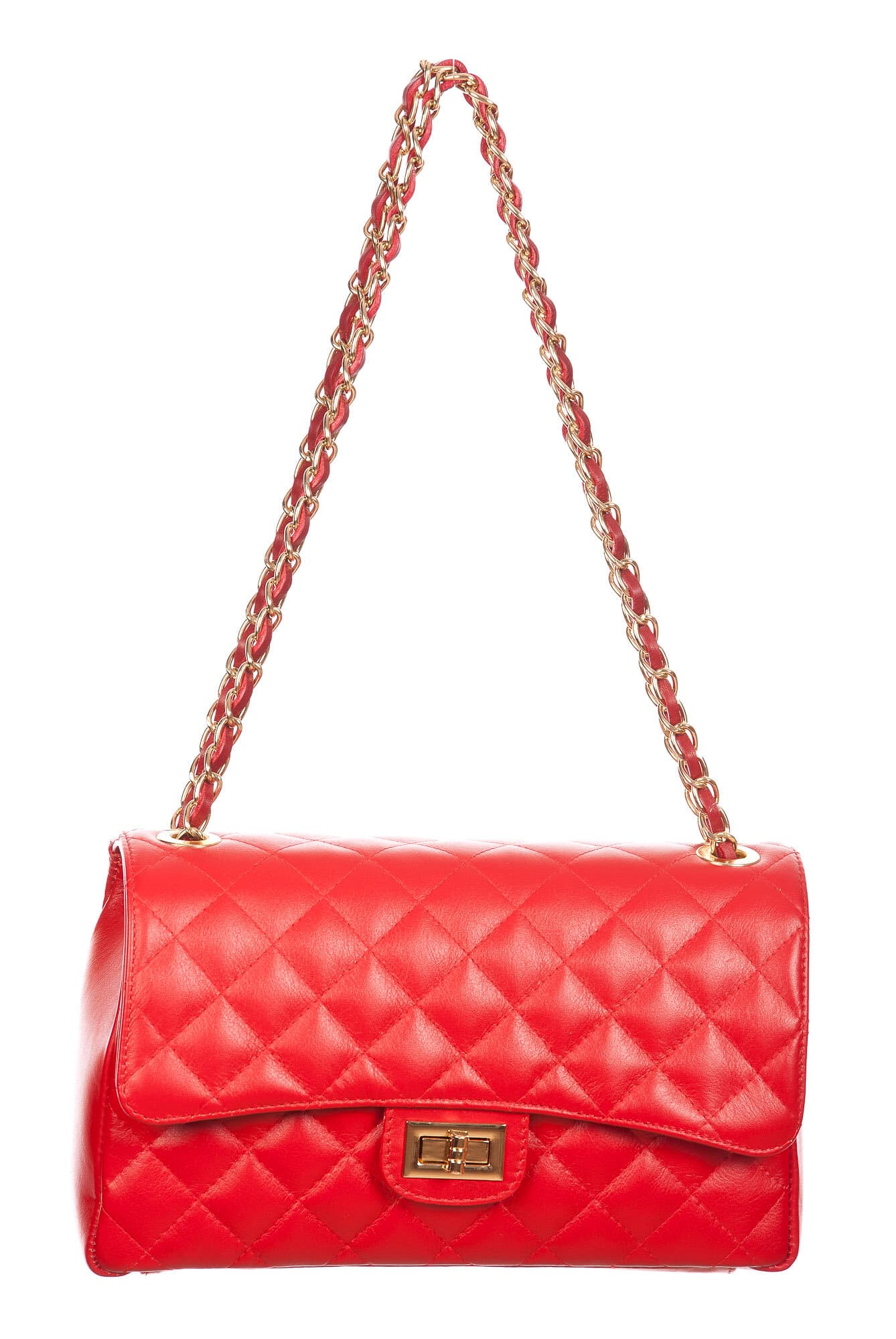 Borsa a spalla da donna in vera pelle CHARLOTTE MEDIUM, colore ROSSO, CHIAROSCURO, MADE IN ITAL