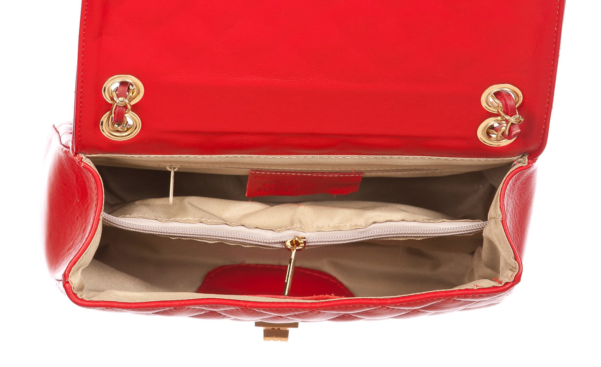 Borsa a spalla da donna in vera pelle CHARLOTTE MEDIUM, colore ROSSO, CHIAROSCURO, MADE IN ITAL