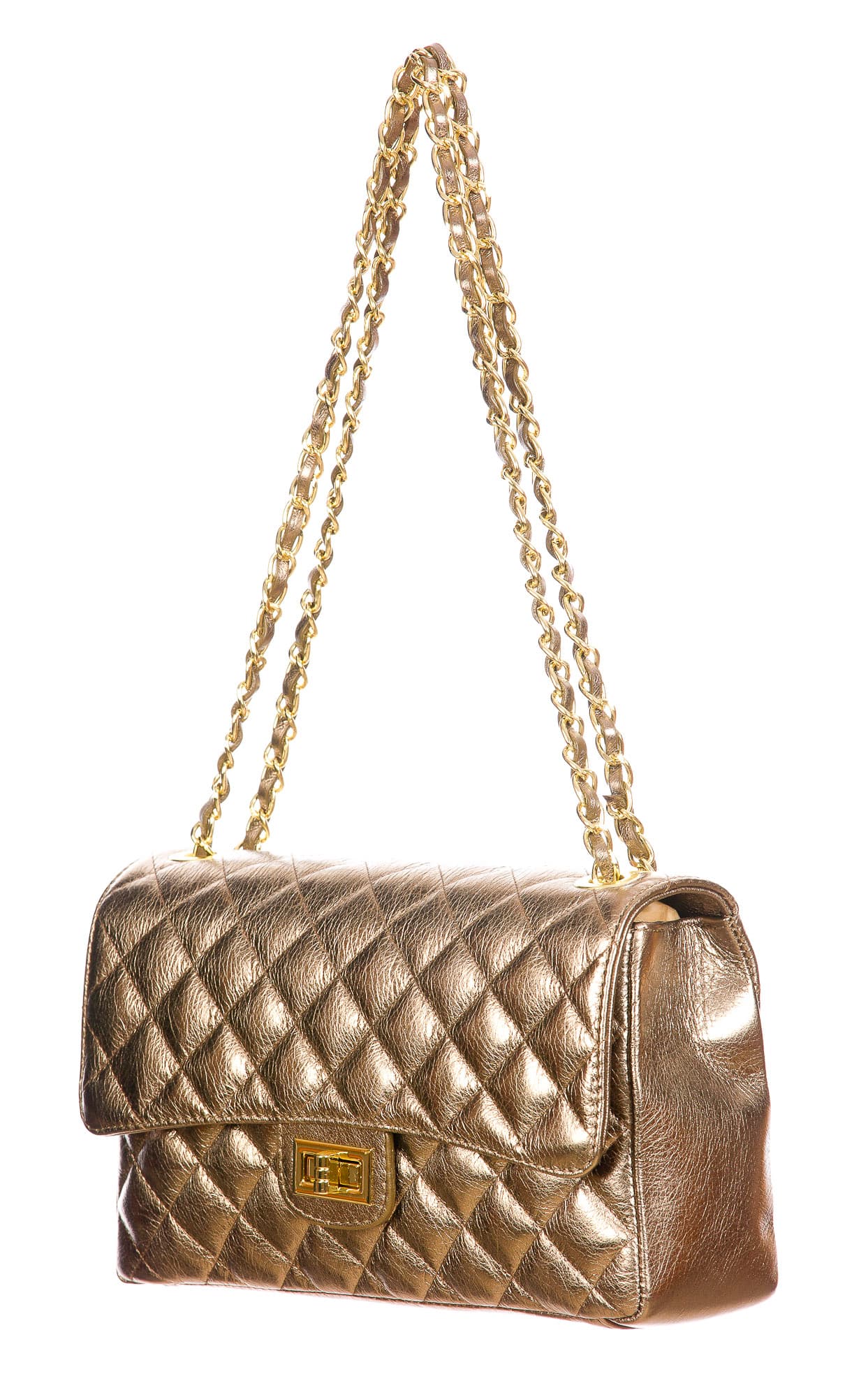 Borsa a spalla da donna in vera pelle CHARLOTTE MEDIUM, colore CHAMPAGNE, CHIAROSCURO, MADE IN ITALY