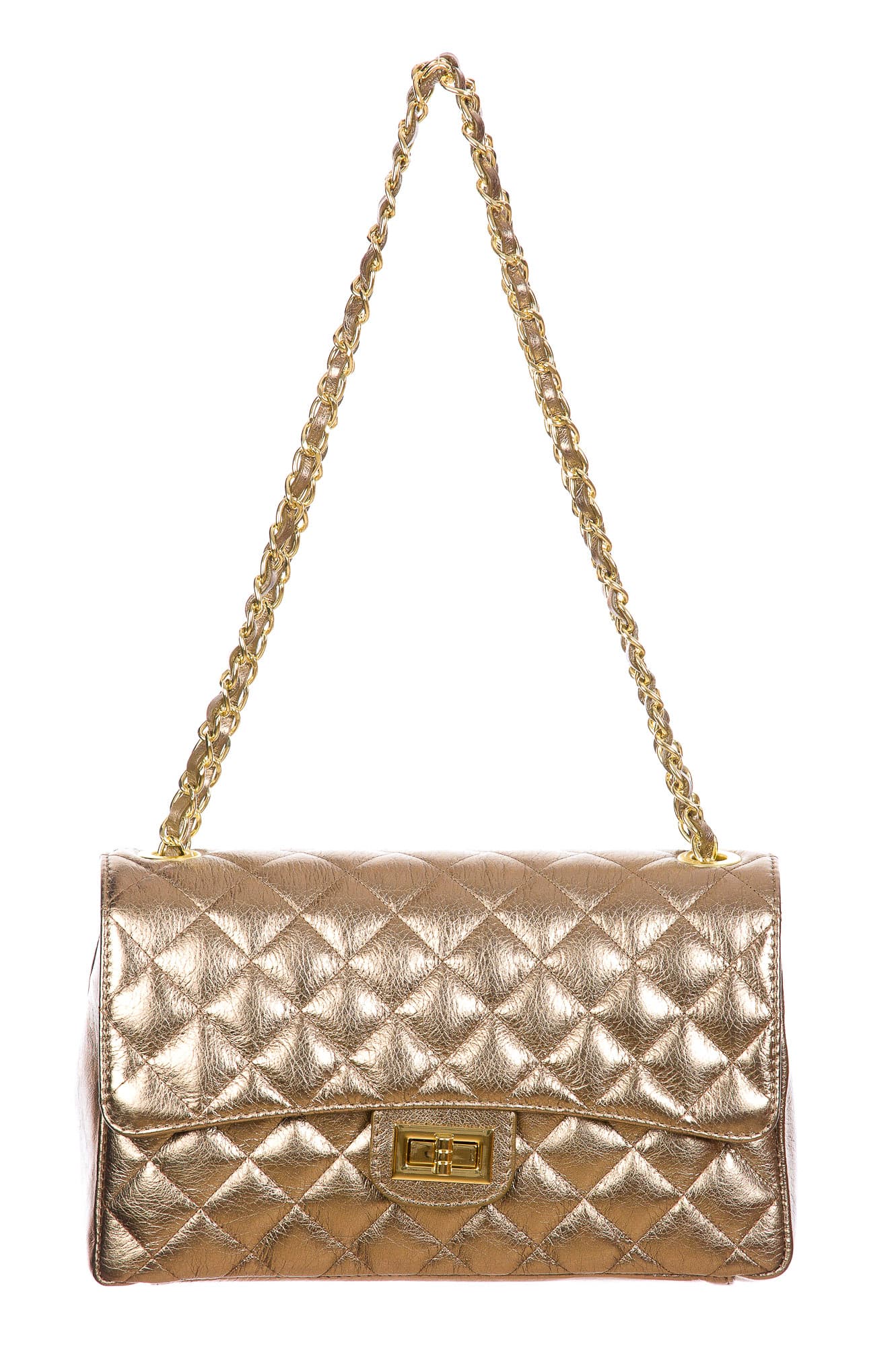 Borsa a spalla da donna in vera pelle CHARLOTTE MEDIUM, colore CHAMPAGNE, CHIAROSCURO, MADE IN ITALY
