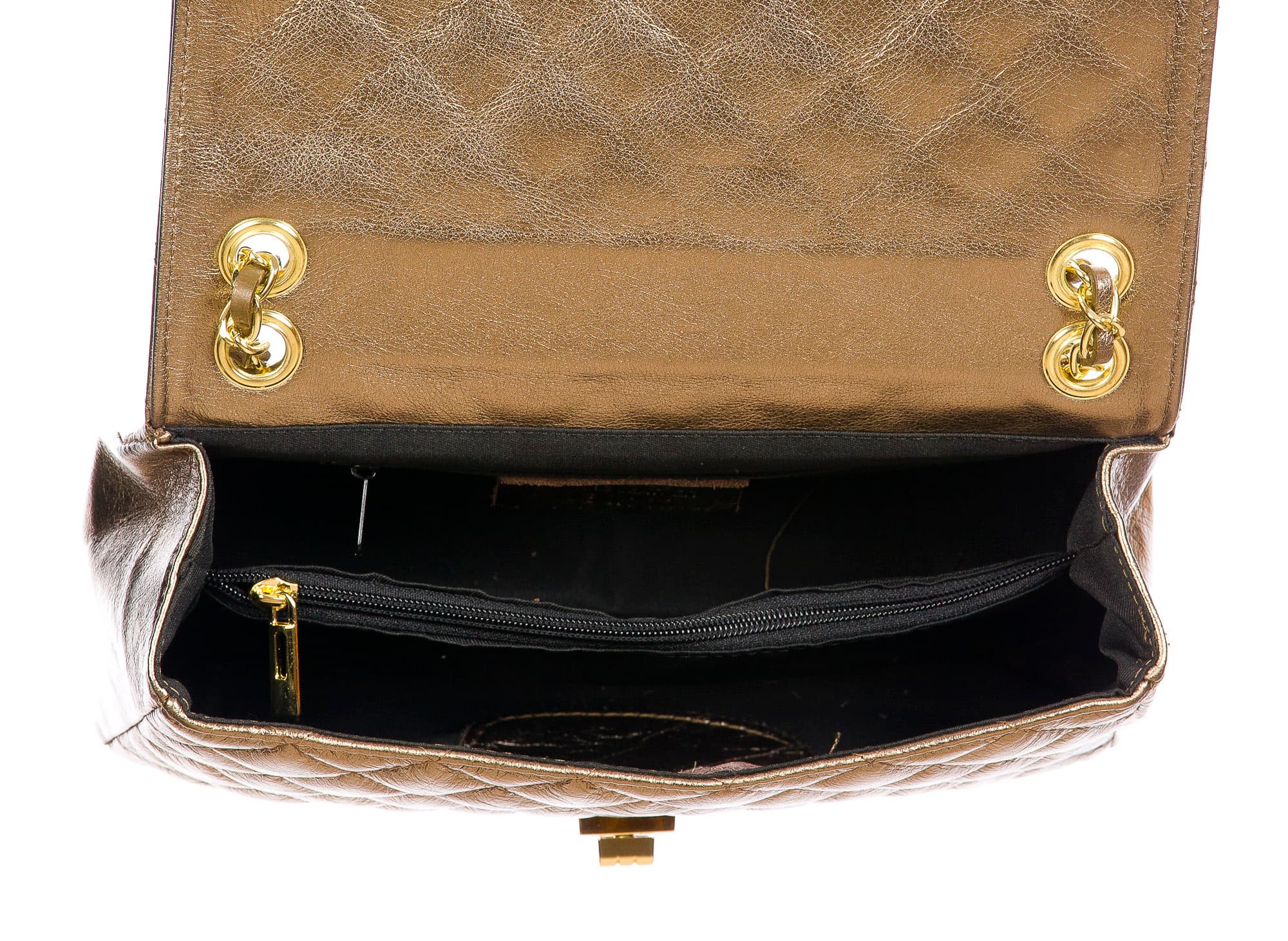 Borsa a spalla da donna in vera pelle CHARLOTTE MEDIUM, colore CHAMPAGNE, CHIAROSCURO, MADE IN ITALY