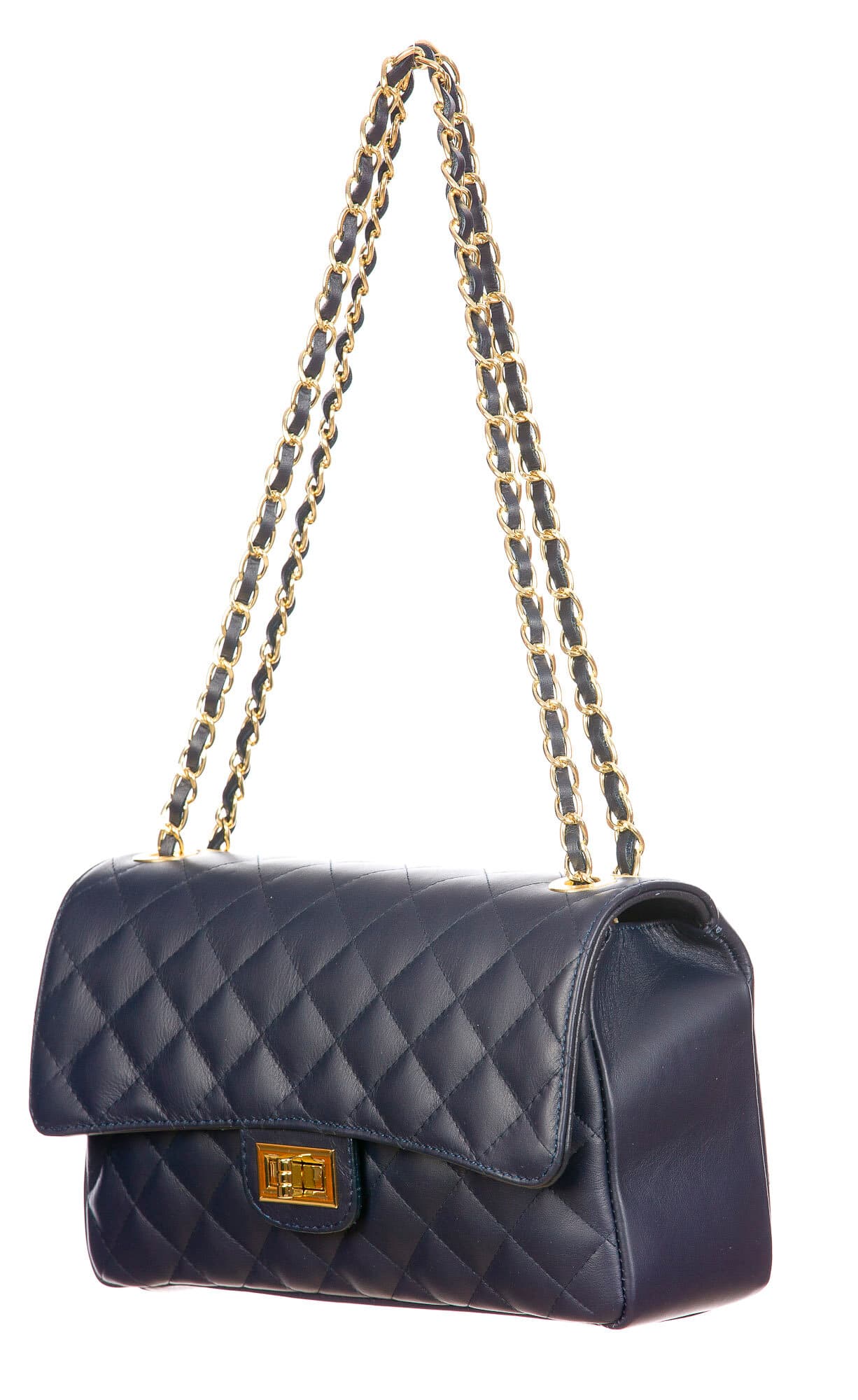 Borsa a spalla da donna in vera pelle CHARLOTTE MEDIUM, colore BLU, CHIAROSCURO, Made in Italy