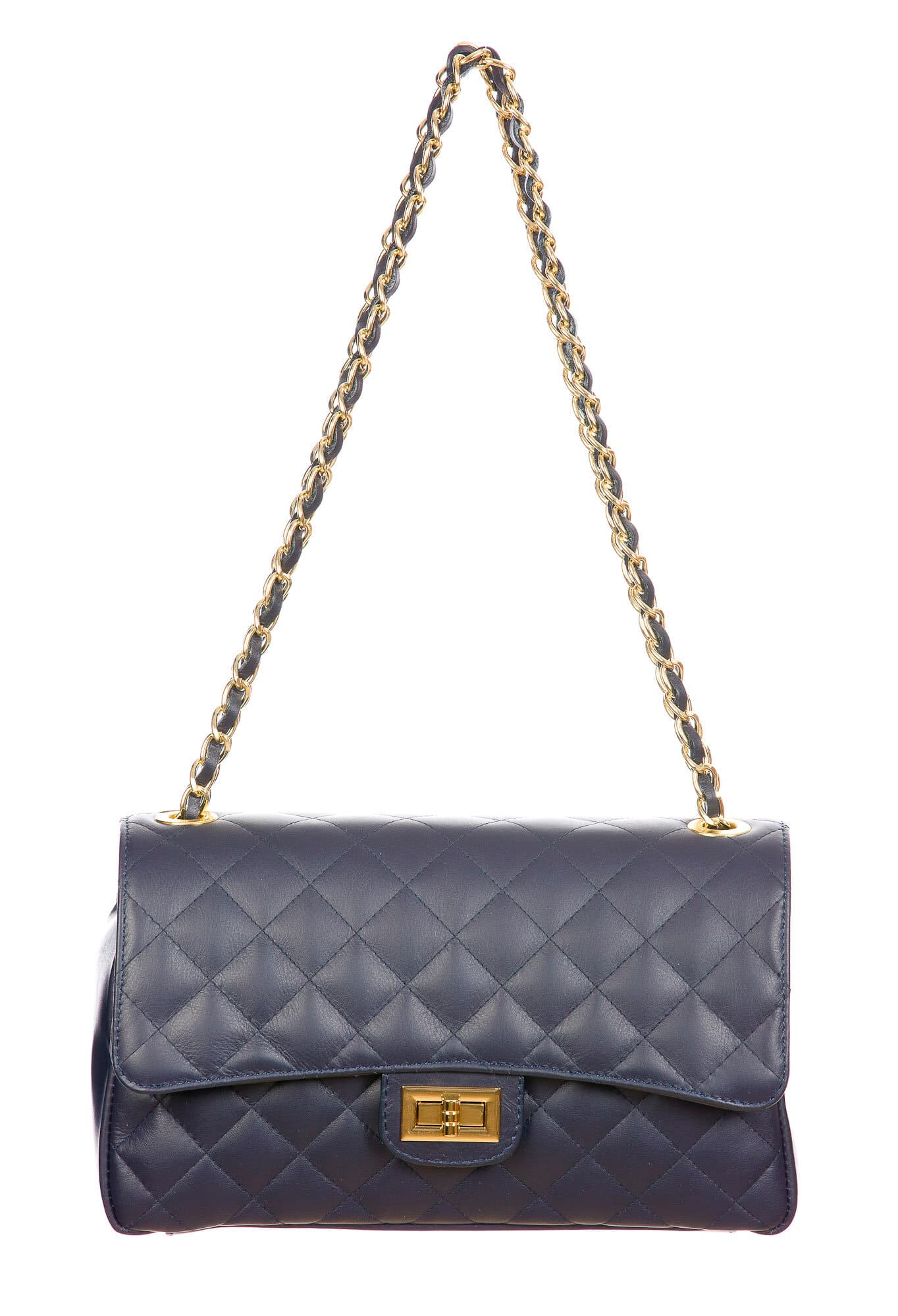 Borsa a spalla da donna in vera pelle CHARLOTTE MEDIUM, colore BLU, CHIAROSCURO, Made in Italy