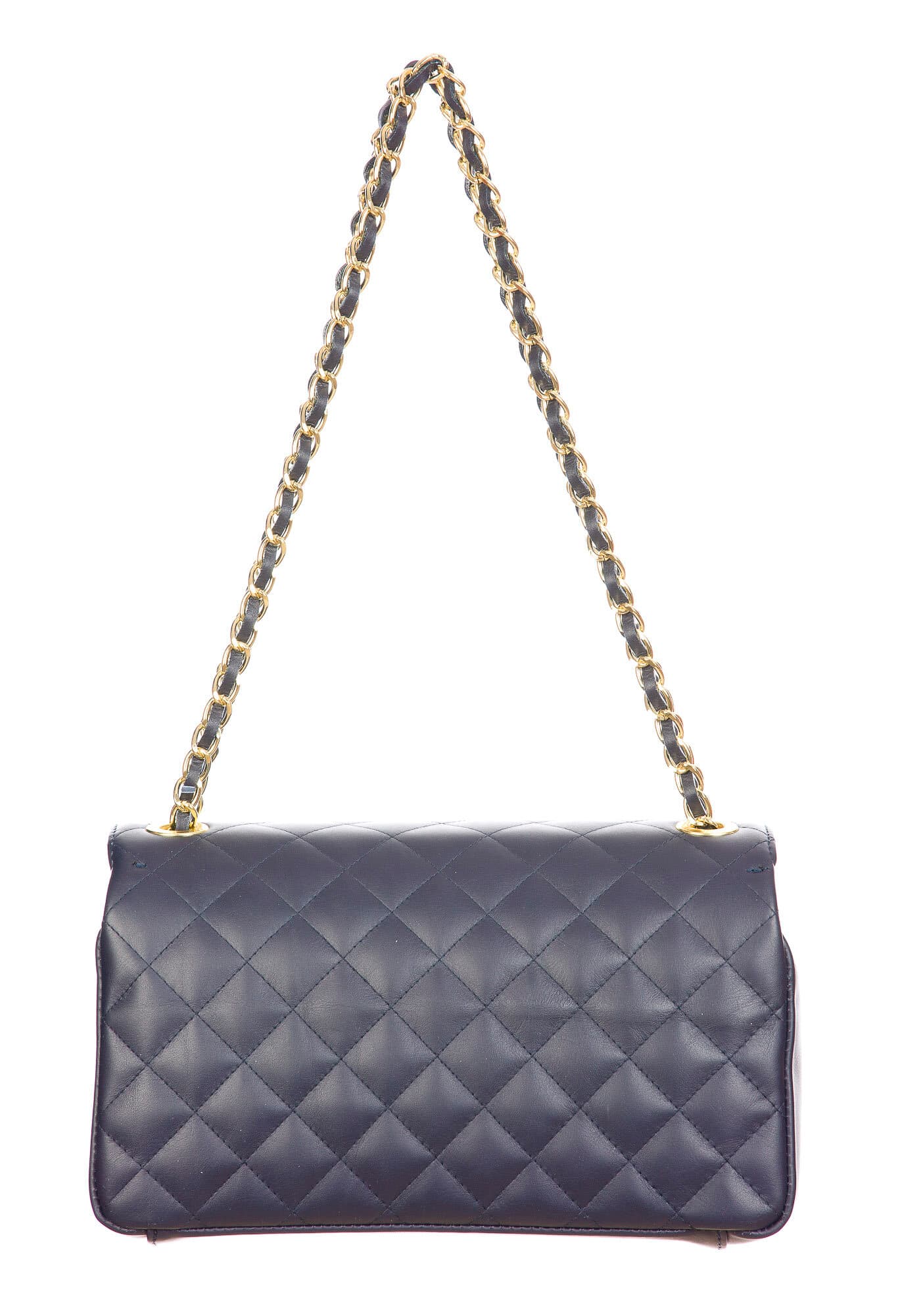 Borsa a spalla da donna in vera pelle CHARLOTTE MEDIUM, colore BLU, CHIAROSCURO, Made in Italy