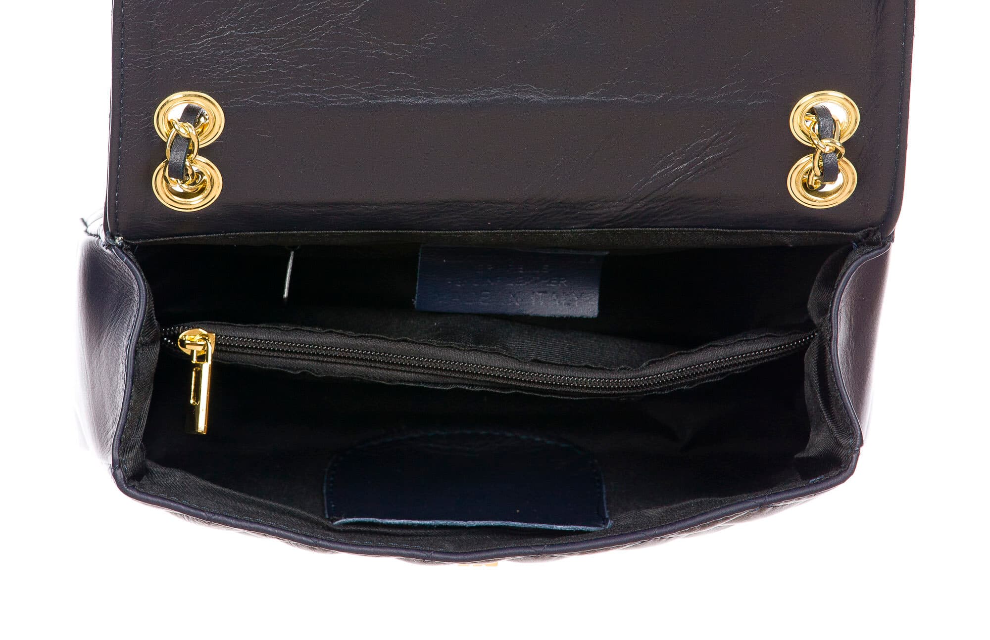 Borsa a spalla da donna in vera pelle CHARLOTTE MEDIUM, colore BLU, CHIAROSCURO, Made in Italy