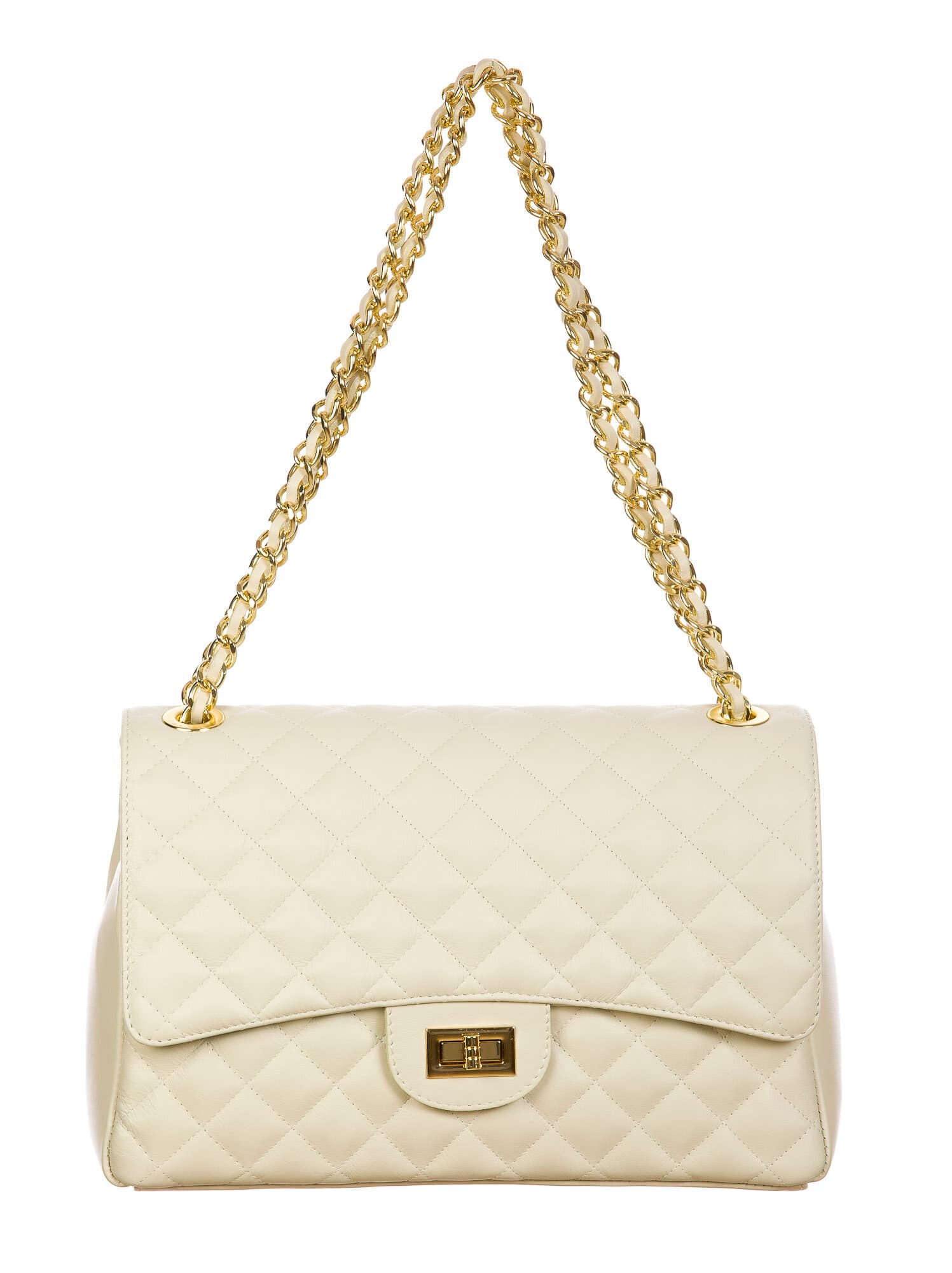 Borsa a spalla da donna in vera pelle CHARLOTTE MAXI, colore BEIGE, CHIAROSCURO, Made in Italy