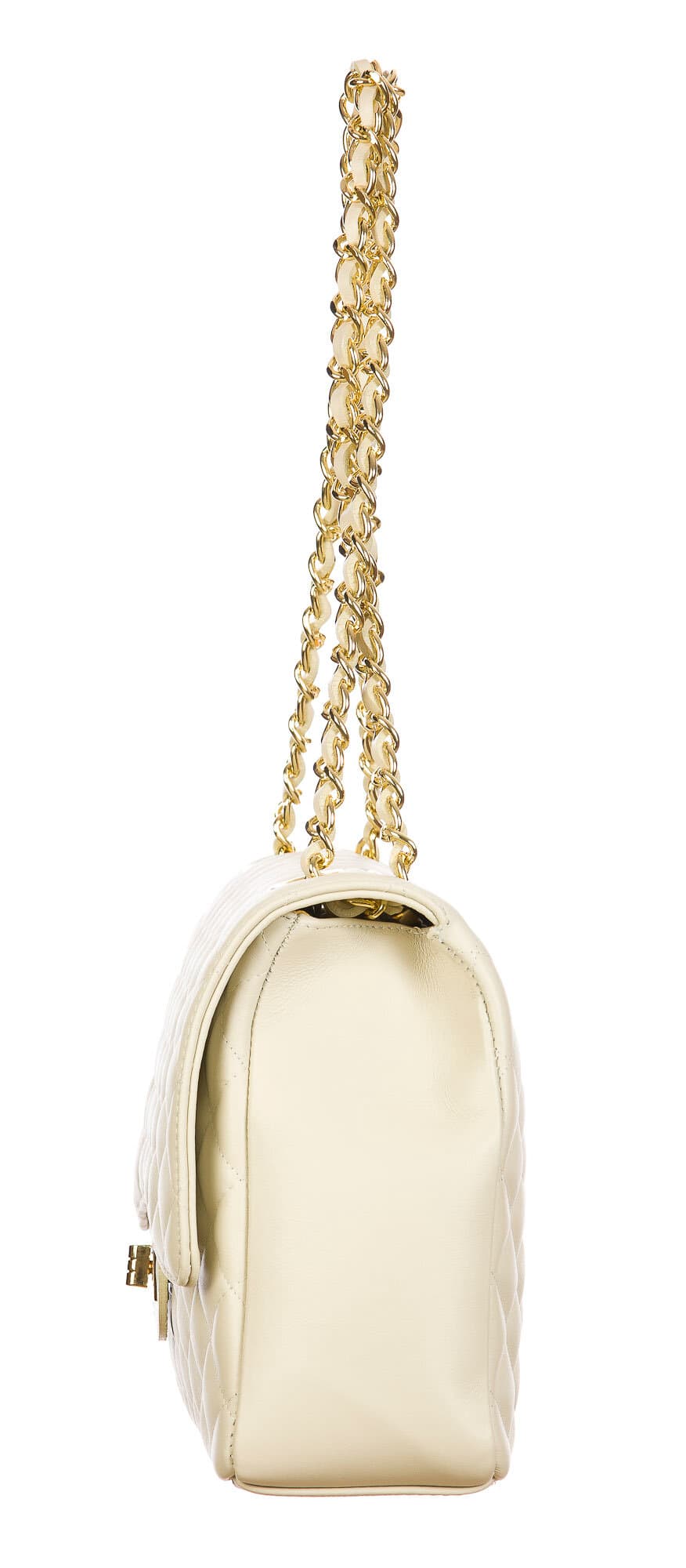 Borsa a spalla da donna in vera pelle CHARLOTTE MAXI, colore BEIGE, CHIAROSCURO, Made in Italy