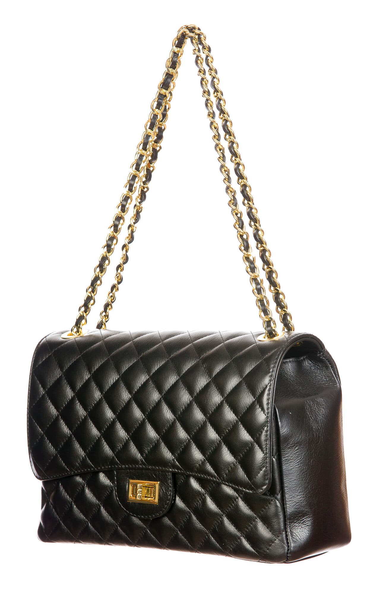 Borsa a spalla da donna in vera pelle CHARLOTTE MAXI, colore NERO, CHIAROSCURO, MADE IN ITALY