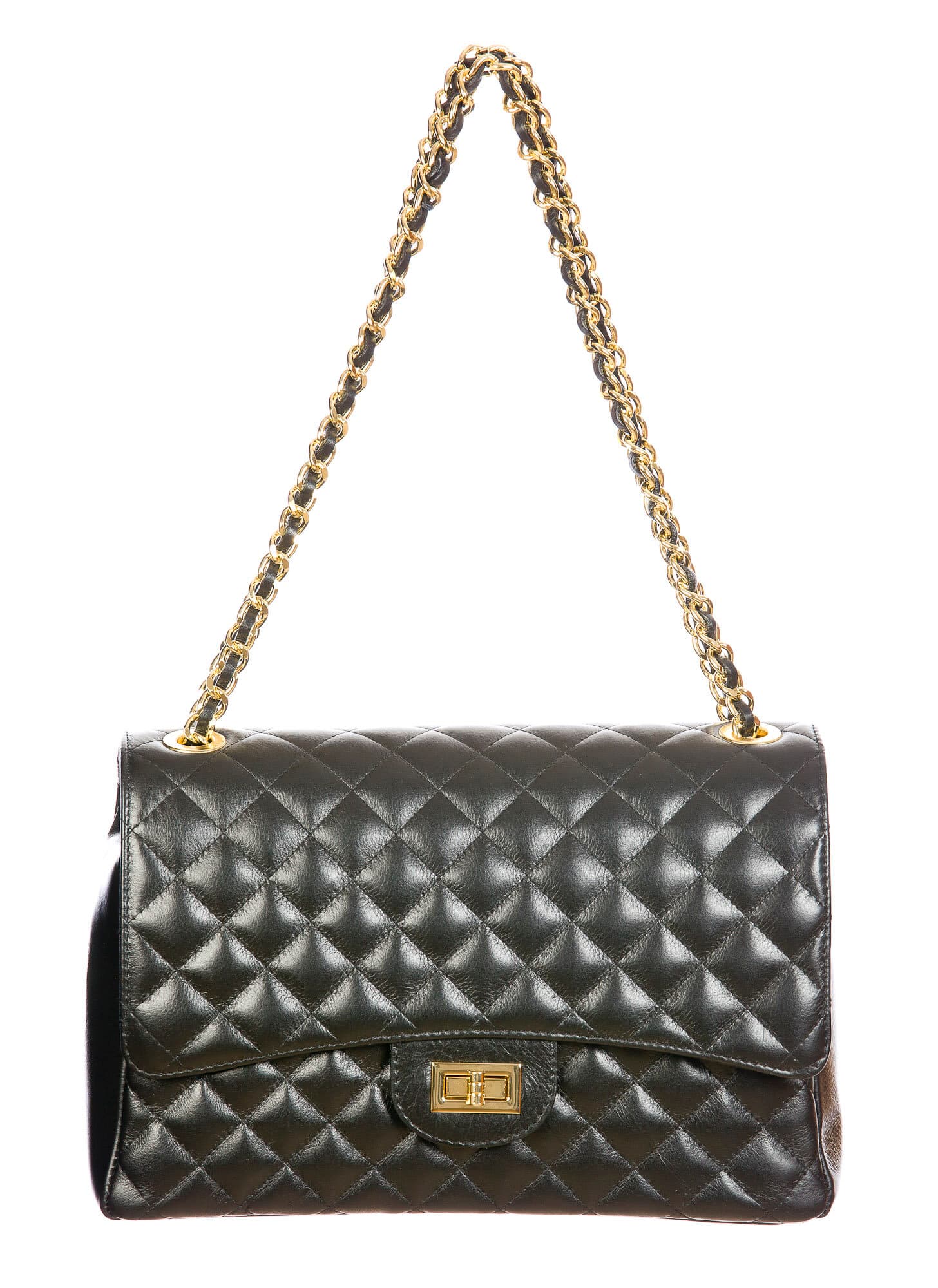 Borsa a spalla da donna in vera pelle CHARLOTTE MAXI, colore NERO, CHIAROSCURO, MADE IN ITALY