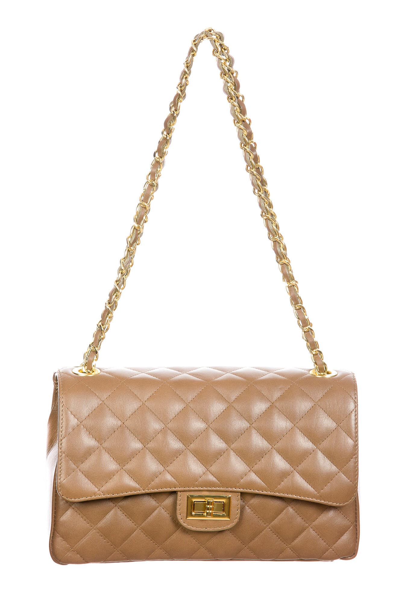 Borsa a spalla da donna in vera pelle CHARLOTTE MEDIUM, colore BEIGE, CHIAROSCURO, MADE IN ITALY 