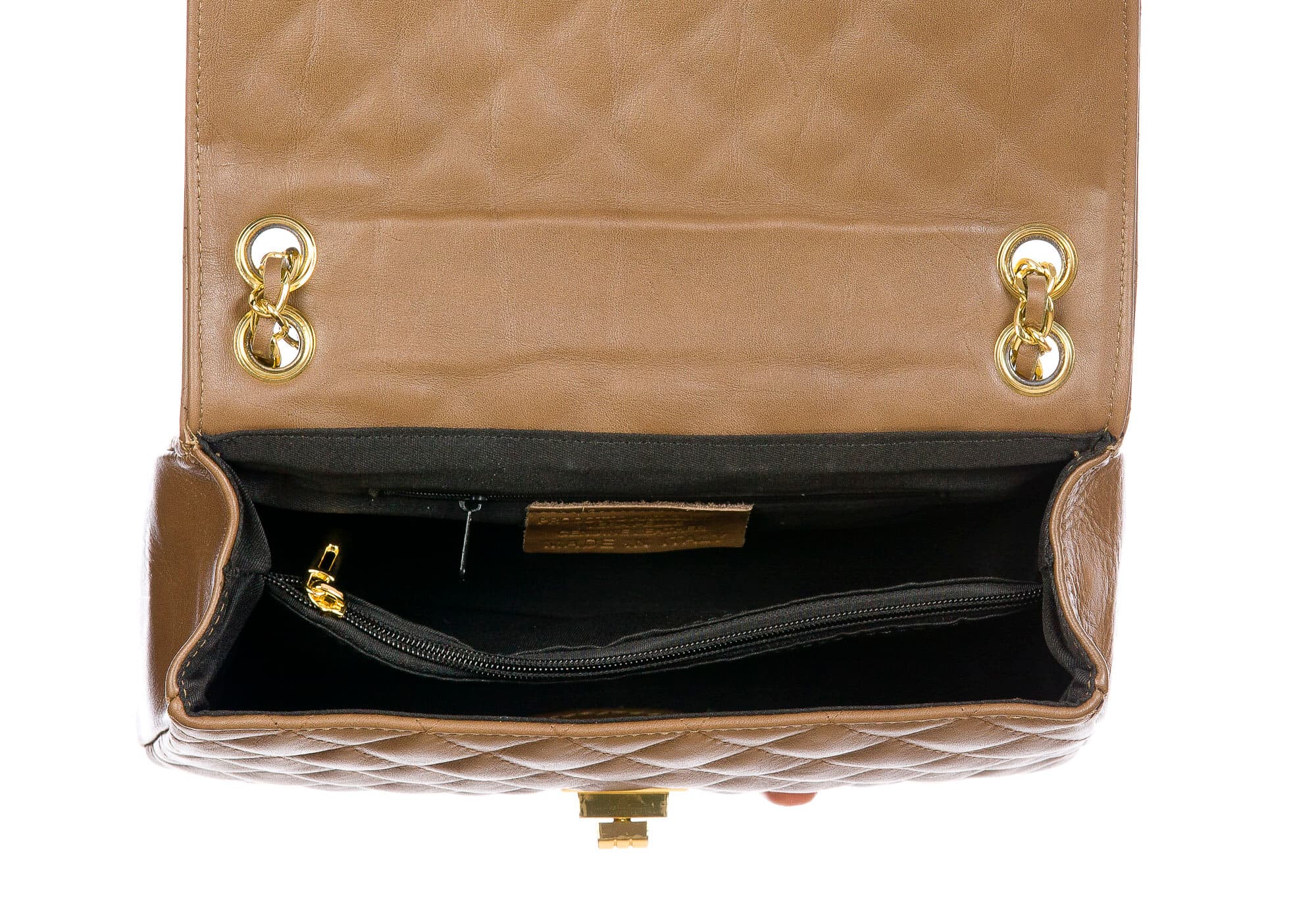 Borsa a spalla da donna in vera pelle CHARLOTTE MEDIUM, colore BEIGE, CHIAROSCURO, MADE IN ITALY 