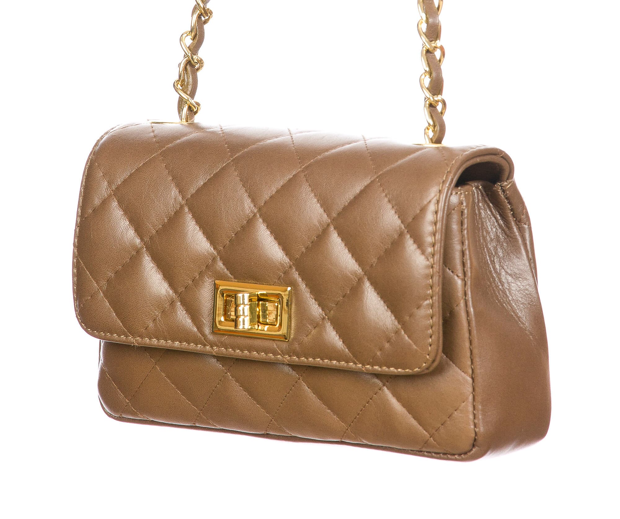 Borsa a spalla da donna in vera pelle CHARLOTTE MINI, colore TAUPE, CHIAROSCURO, MADE IN ITALY 