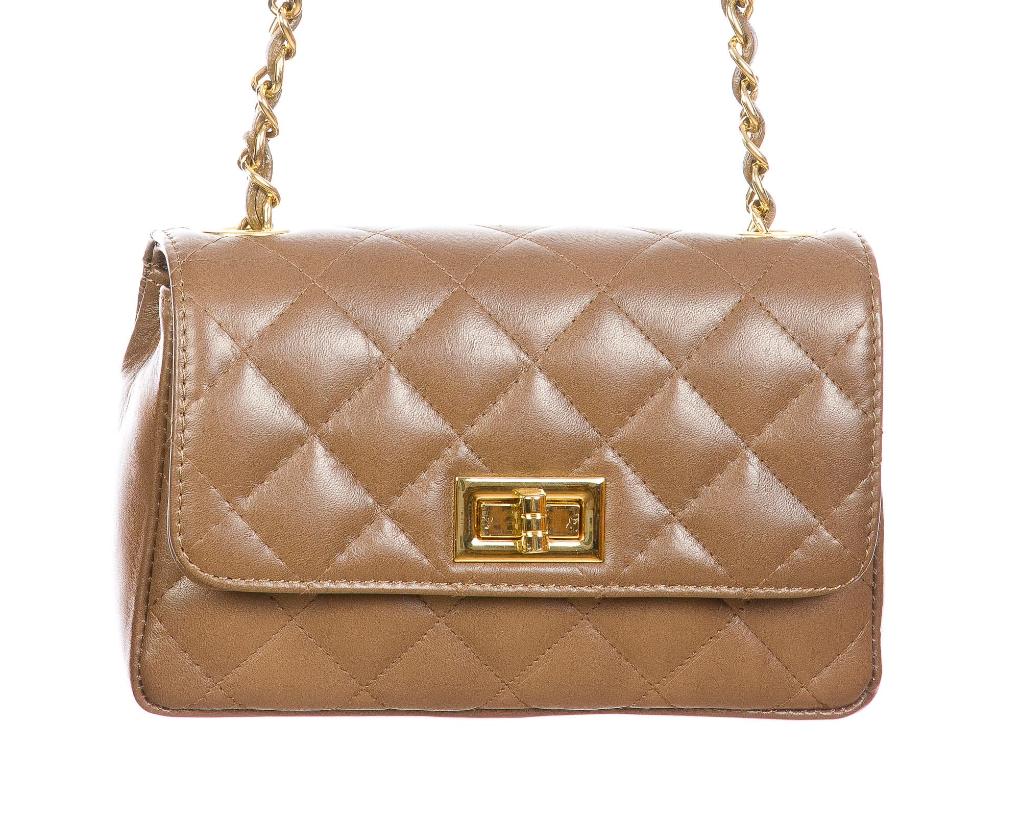 Borsa a spalla da donna in vera pelle CHARLOTTE MINI, colore TAUPE, CHIAROSCURO, MADE IN ITALY 