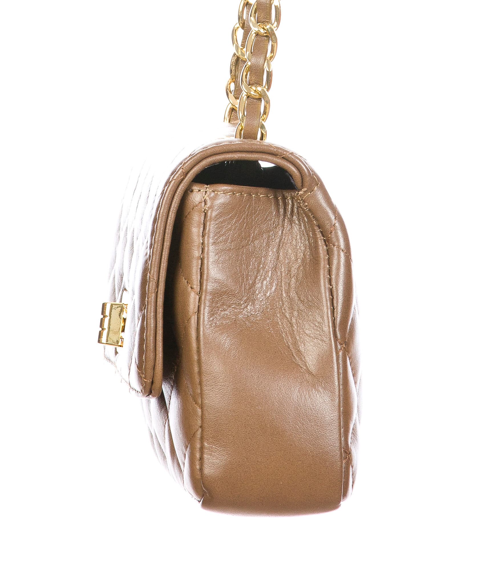 Borsa a spalla da donna in vera pelle CHARLOTTE MINI, colore TAUPE, CHIAROSCURO, MADE IN ITALY 