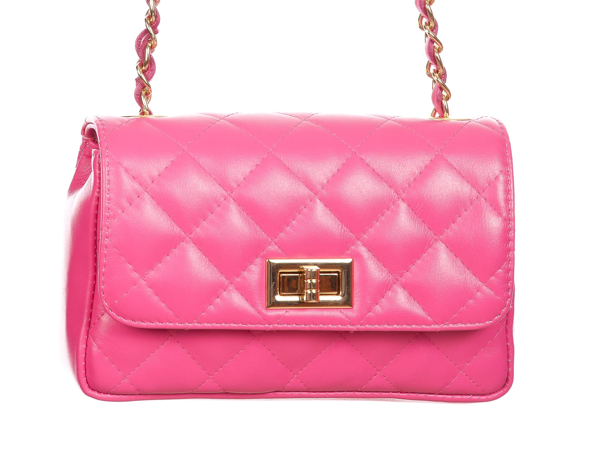 Borsa a spalla da donna in vera pelle CHARLOTTE MINI, colore FUCSIA, CHIAROSCURO, MADE IN ITALY