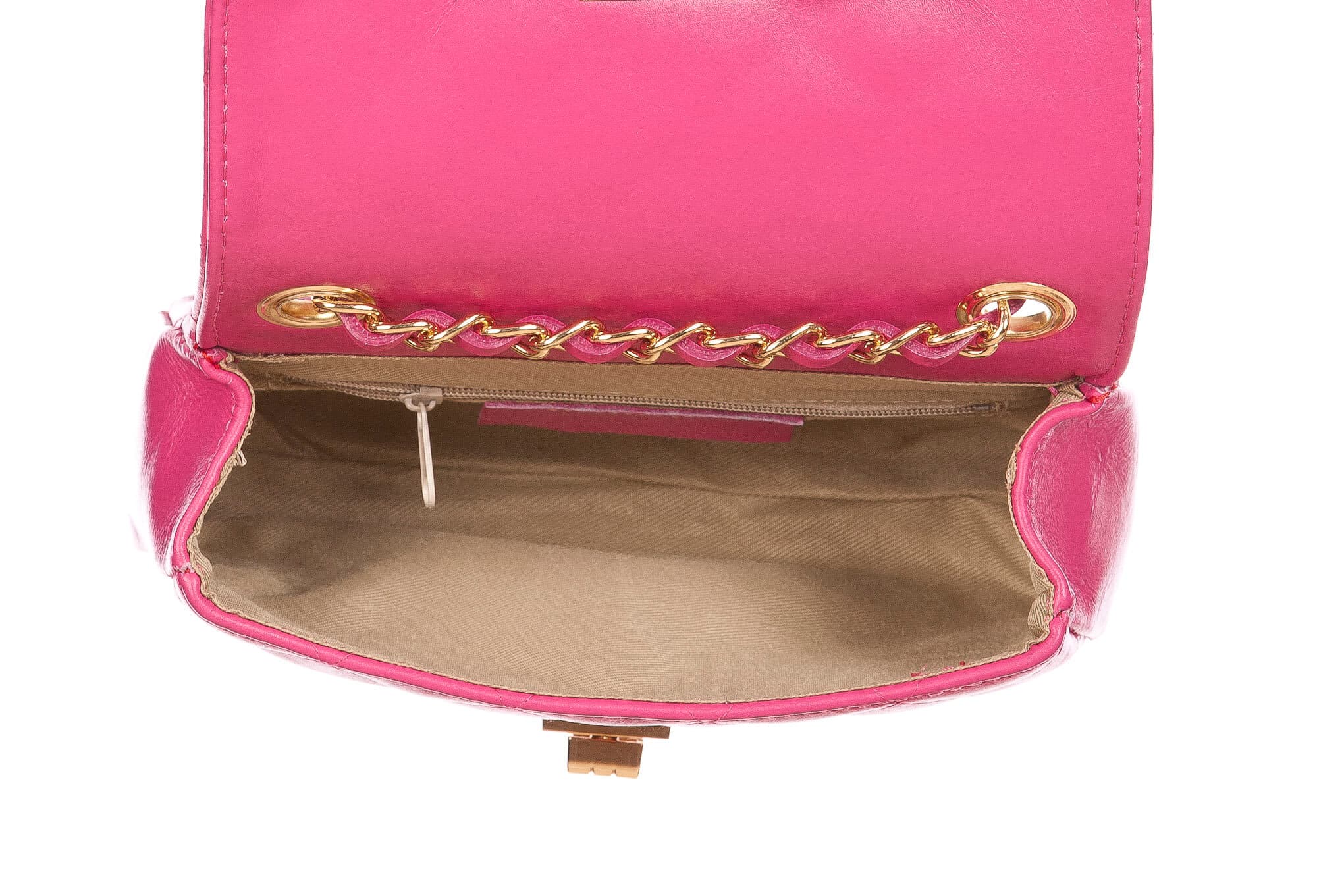 Borsa a spalla da donna in vera pelle CHARLOTTE MINI, colore FUCSIA, CHIAROSCURO, MADE IN ITALY