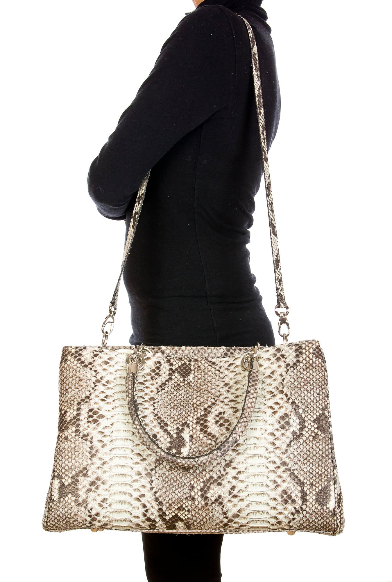ALINESE : borsa donna in pelle di pitone, colore : ROCCIA, Made in Italy (Borsa)