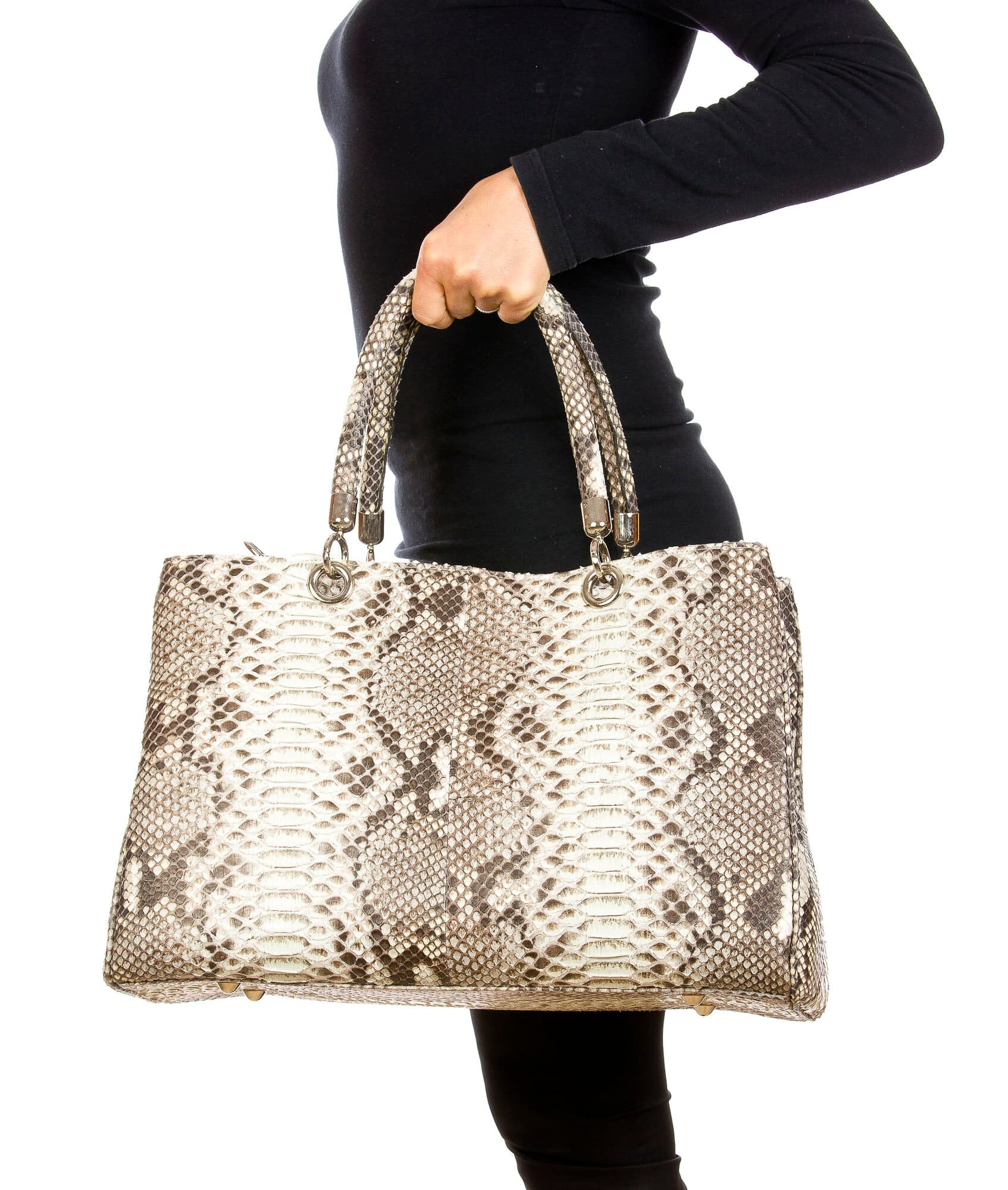 ALINESE : borsa donna in pelle di pitone, colore : ROCCIA, Made in Italy (Borsa)