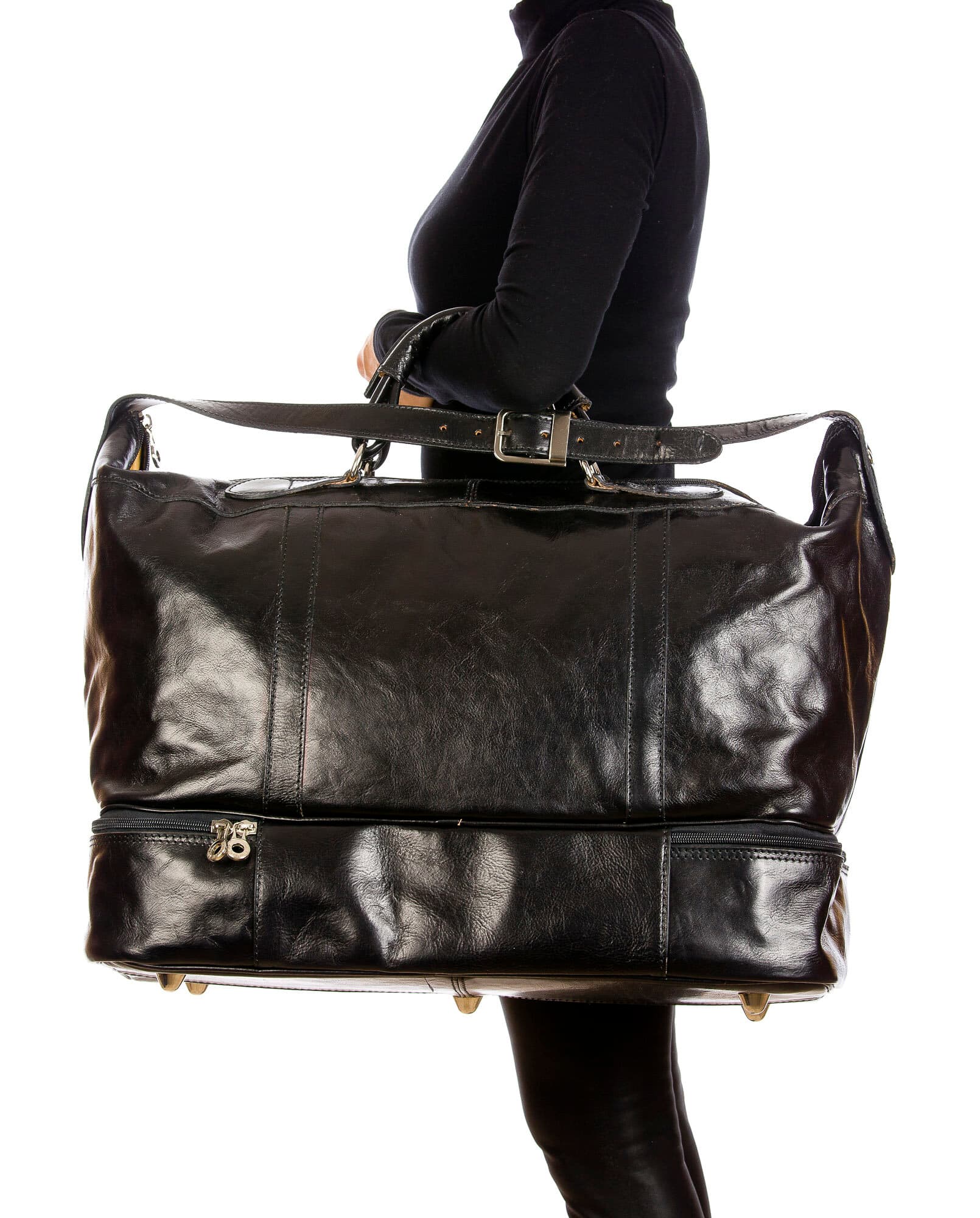 DANUBIO: borsa da viaggio in cuio, colore : NERO, Made in Italy (Borsa)