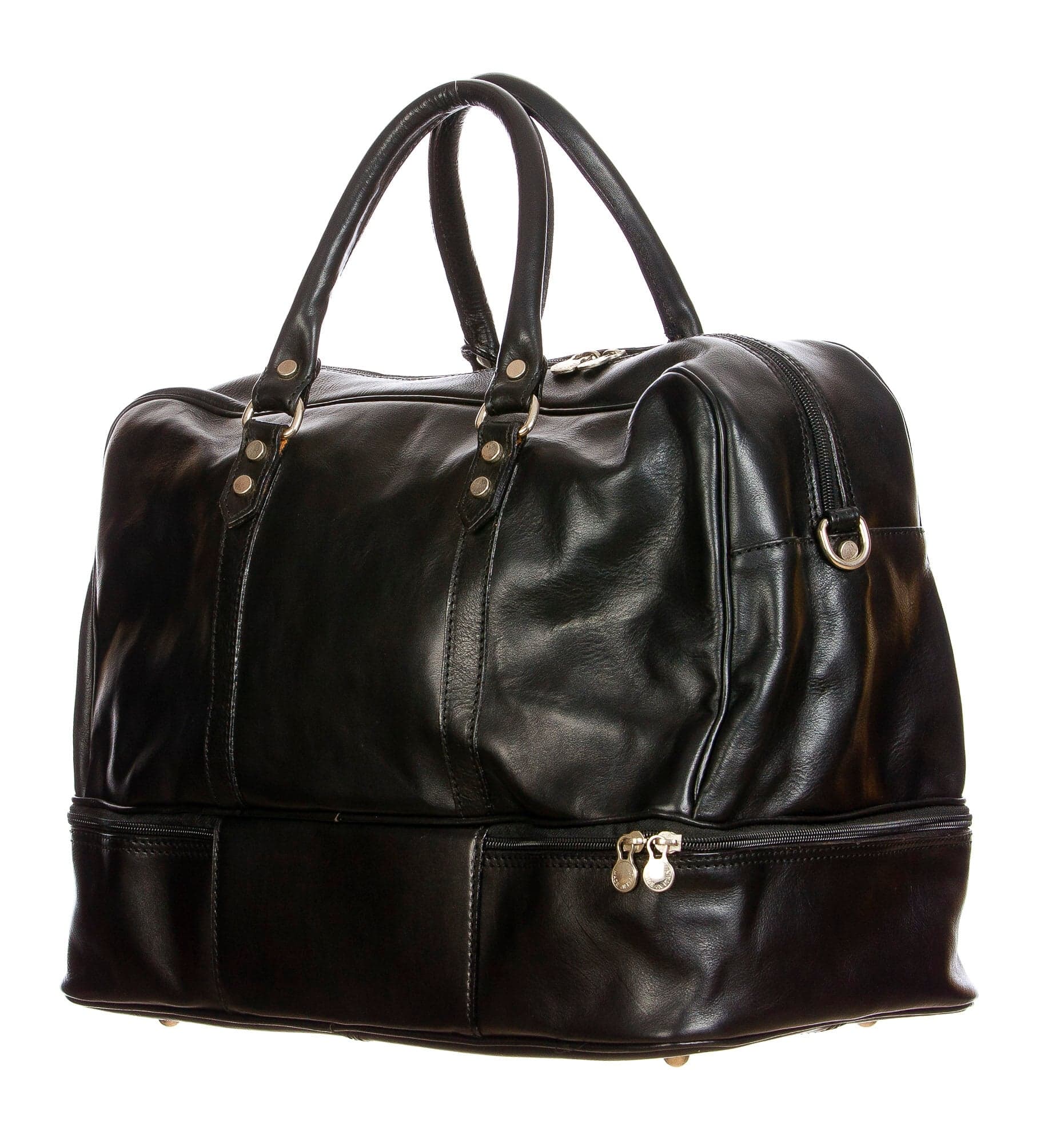 OMODEO : borsa da viaggio in cuoio, colore : NERO, Made in Ital