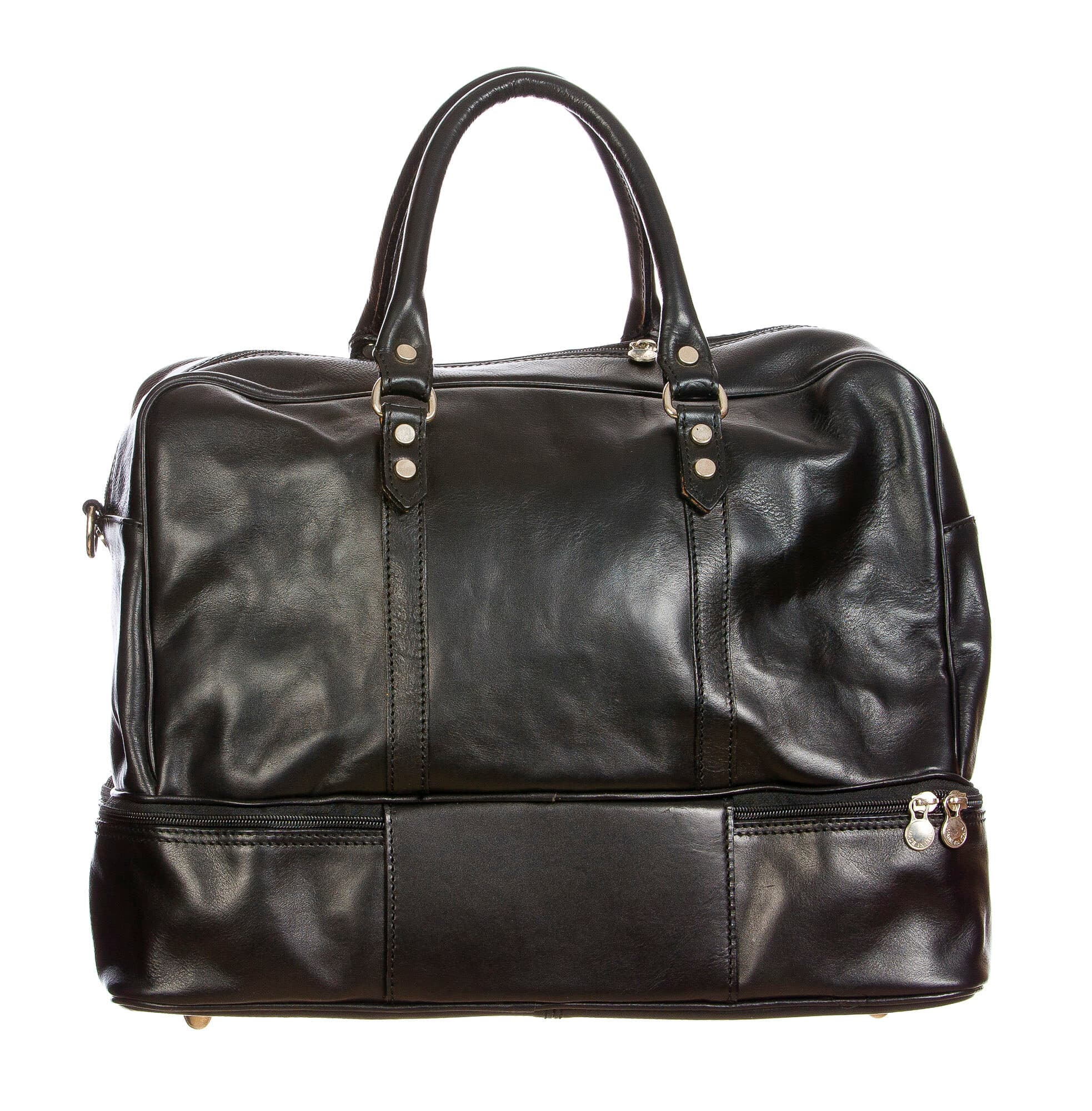OMODEO : borsa da viaggio in cuoio, colore : NERO, Made in Ital