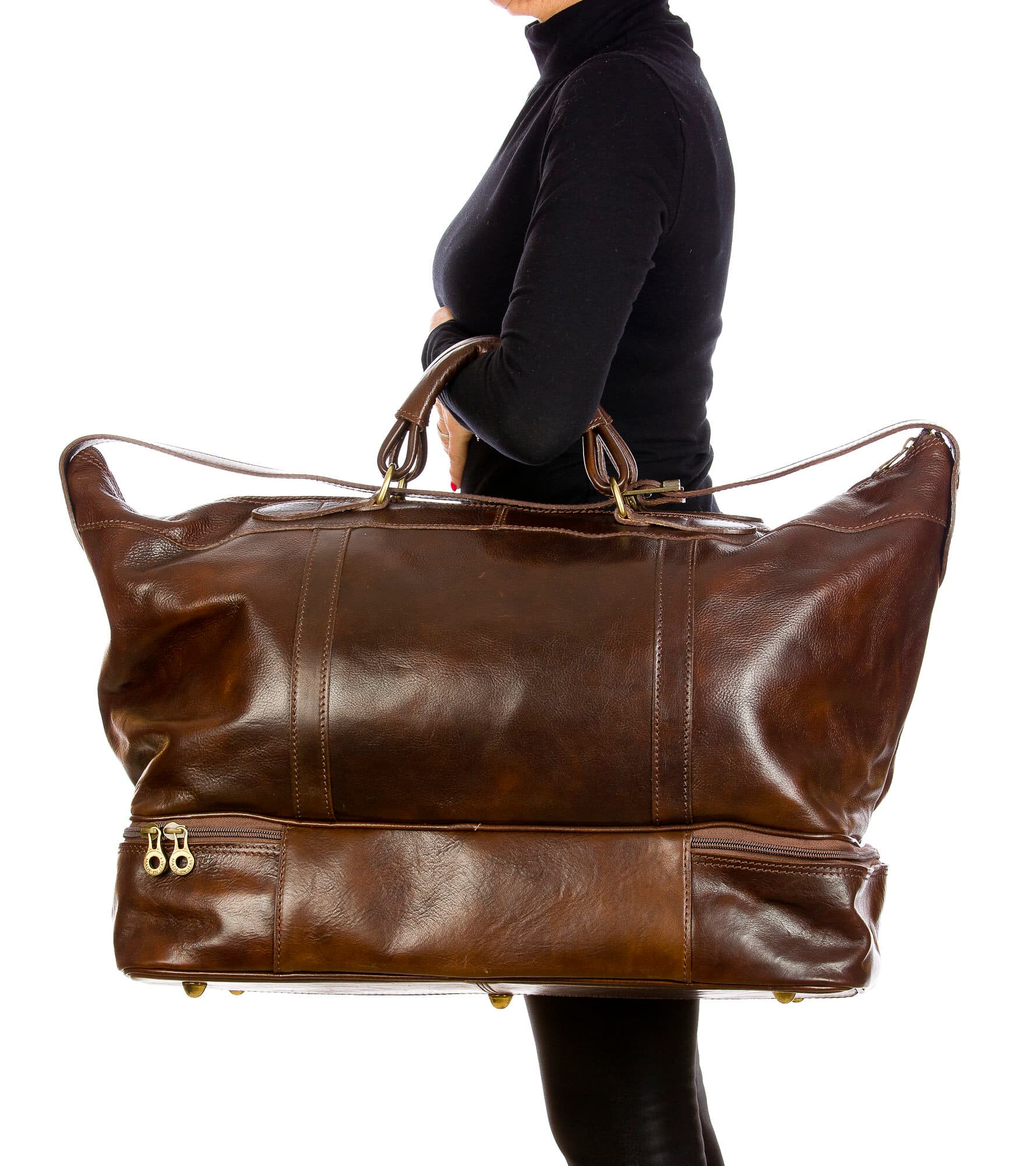 DANUBIO : borsa da viaggio in cuio, colore : TESTAMORO, Made in Italy (Borsa)