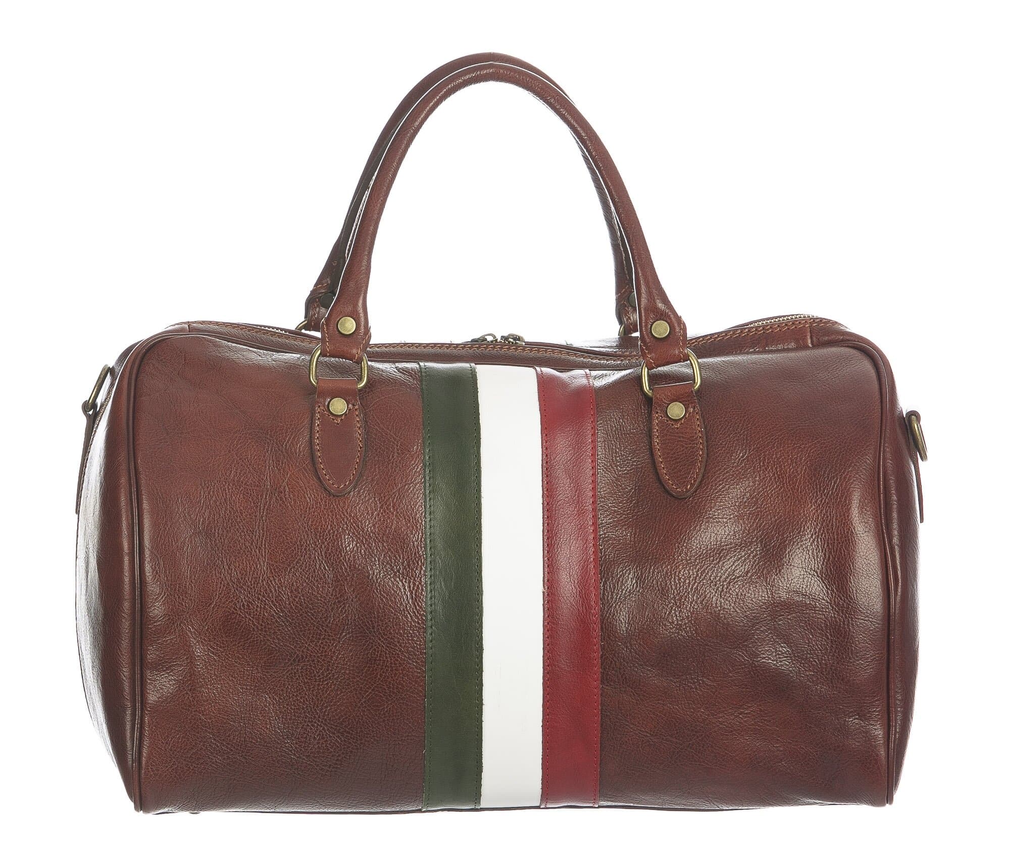COMO MAXI : borsa da viaggio in cuoio, tricolore, colore : TESTAMORO, Made in Italy