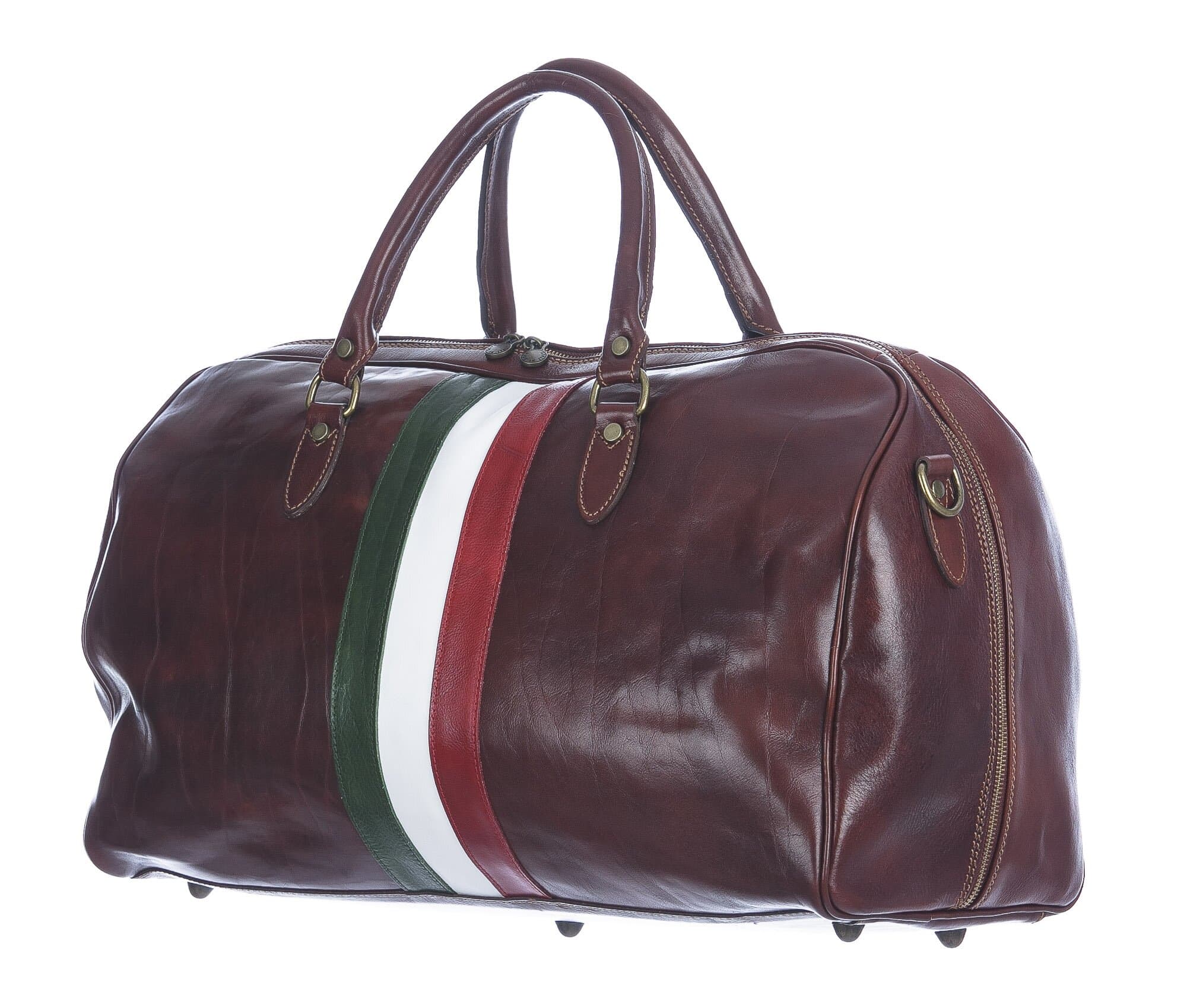 COMO SMALL: borsa da viaggio in cuoio, tricolore, colore : TESTA DI MORO, Made in Italy 