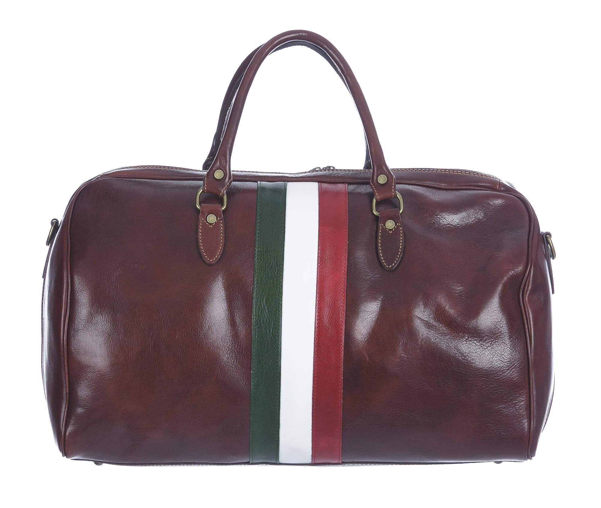 COMO SMALL: borsa da viaggio in cuoio, tricolore, colore : TESTA DI MORO, Made in Italy 