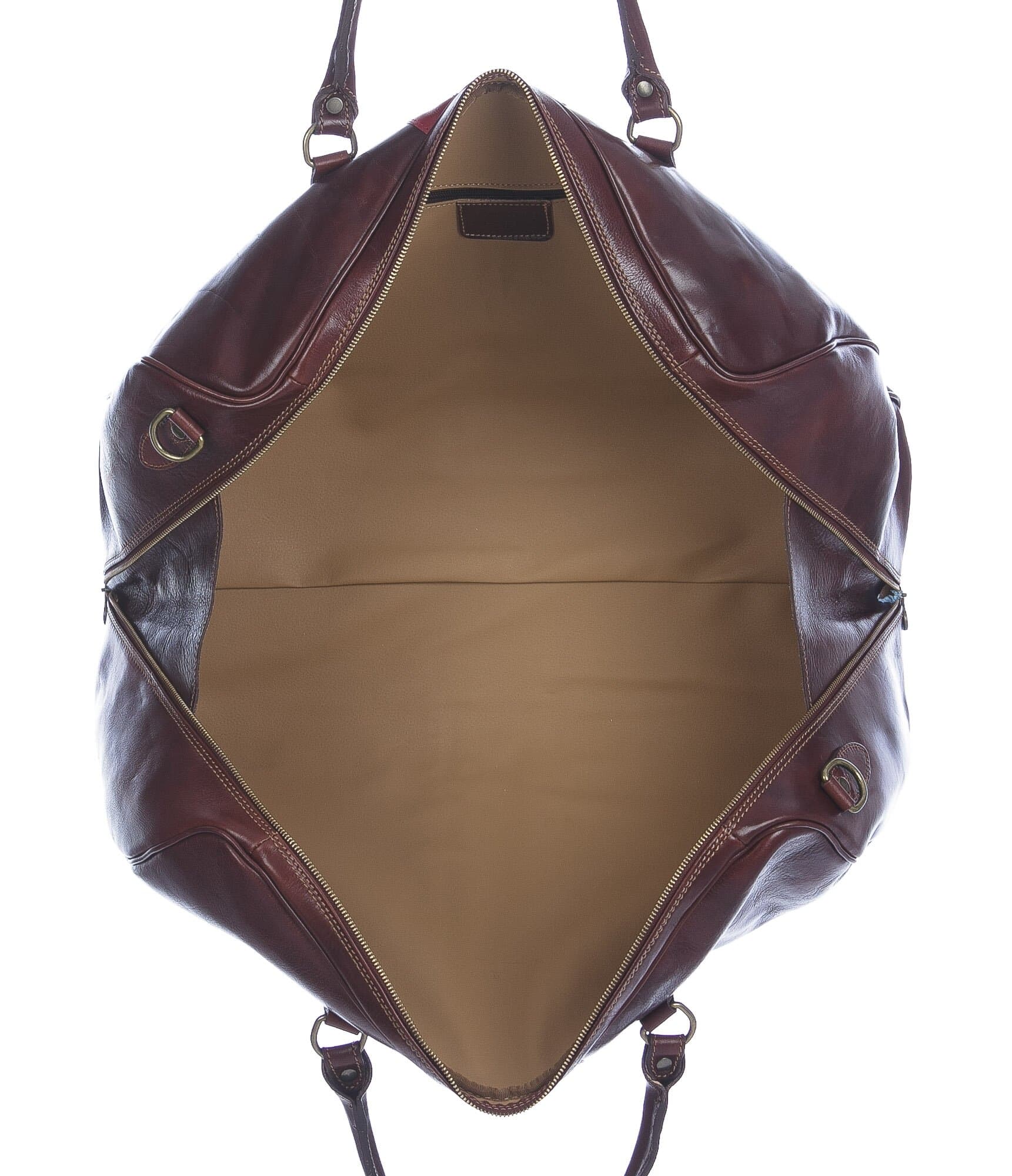 COMO SMALL: borsa da viaggio in cuoio, tricolore, colore : TESTA DI MORO, Made in Italy 