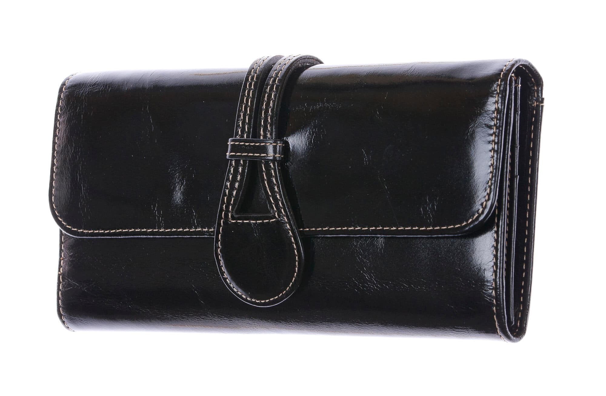 PRIMULA : portafoglio donna in pelle morbida cerata, colore: NERO, Made in Italy (Portafoglio)