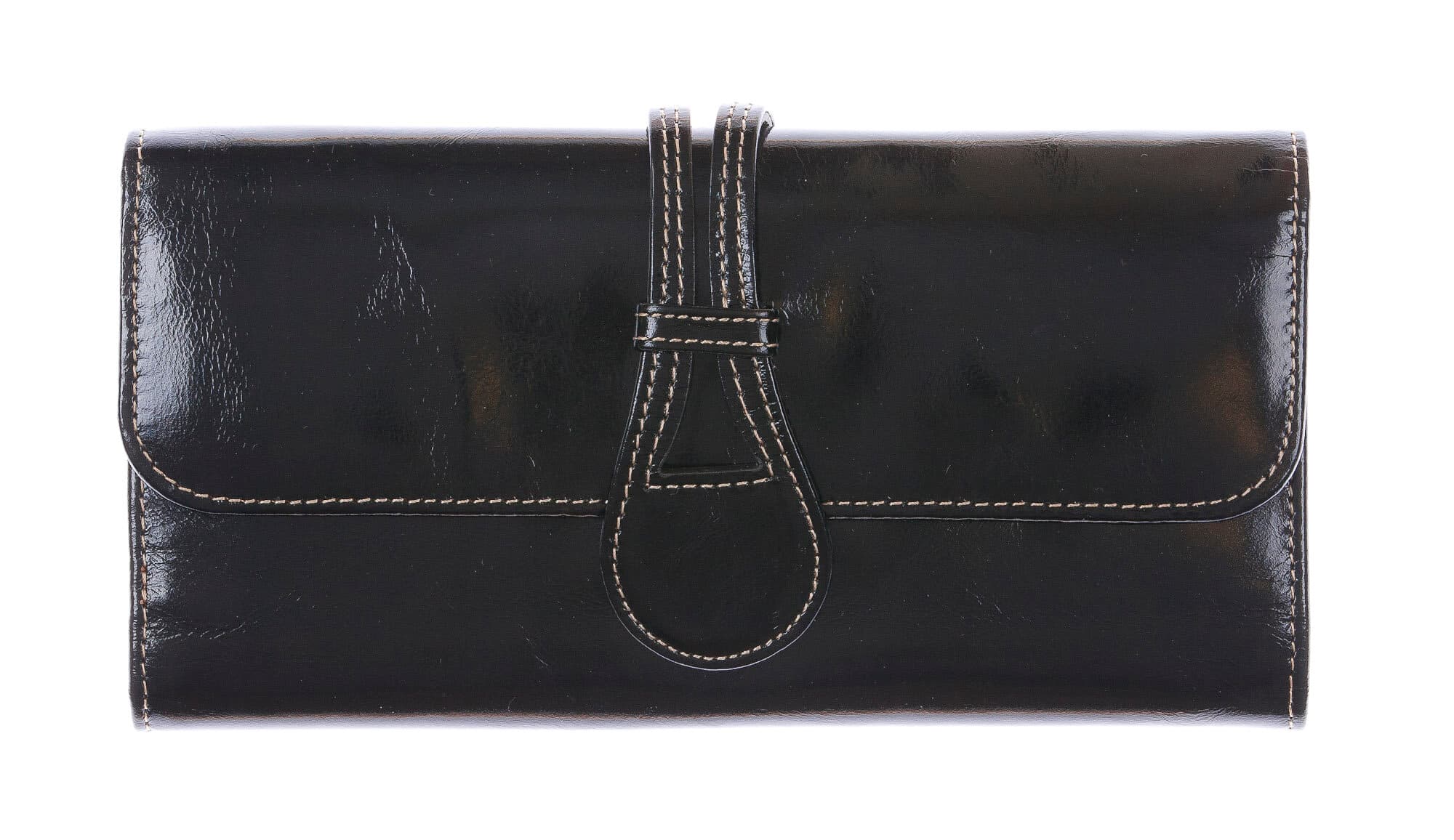PRIMULA : portafoglio donna in pelle morbida cerata, colore: NERO, Made in Italy (Portafoglio)