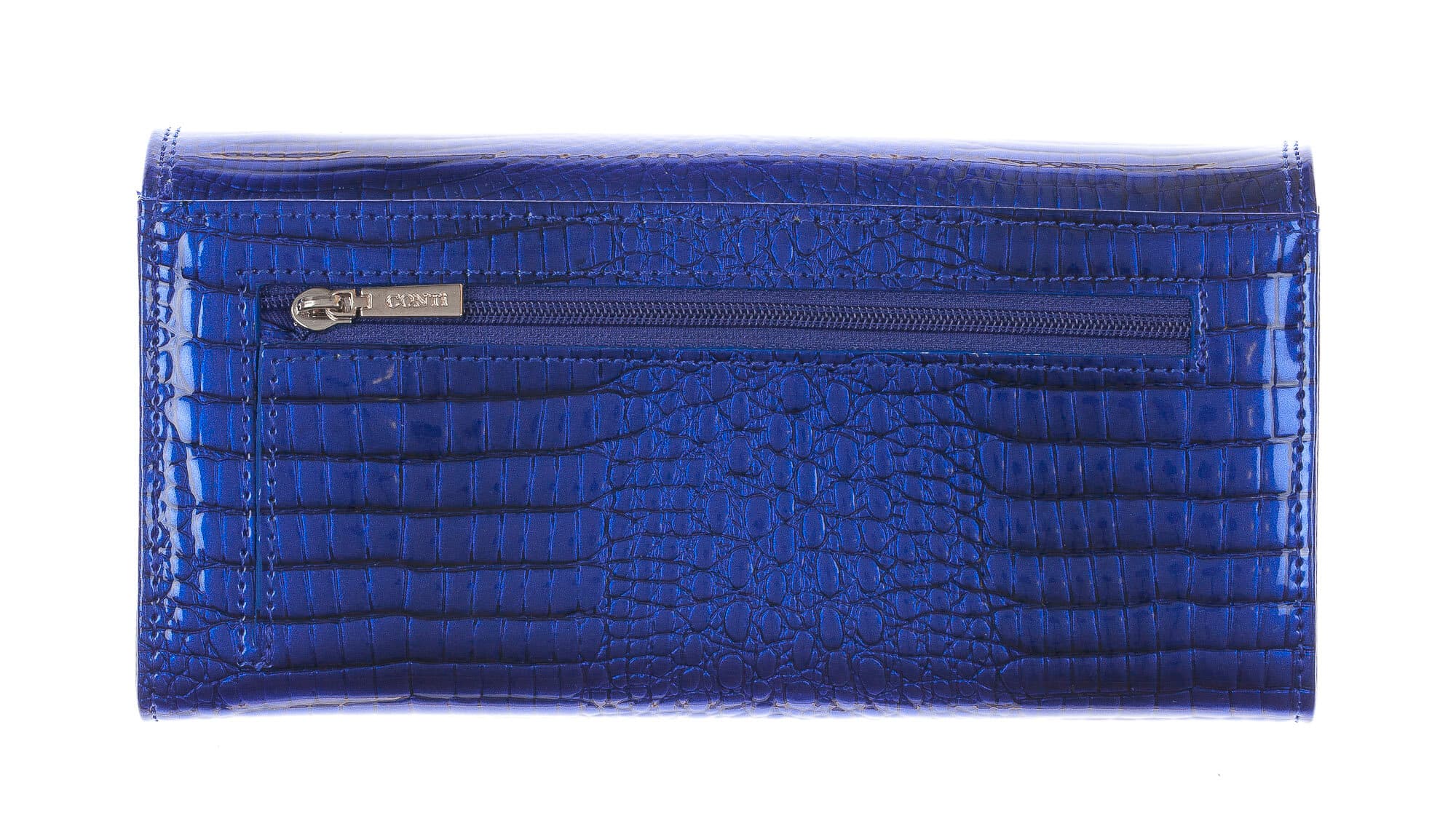 DAFNE : portafoglio donna in pelle laccata, colore : BLU / NERO, Made in Italy