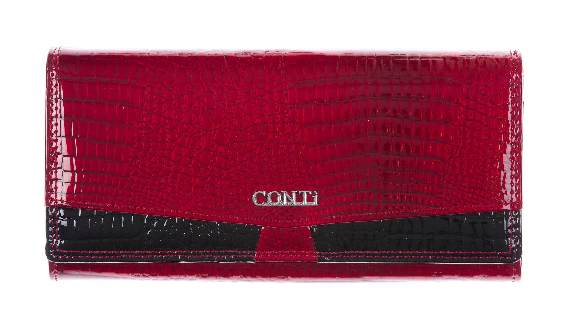 DAFNE : portafoglio donna in pelle laccata, colore : ROSSO / NERO, Made in Italy