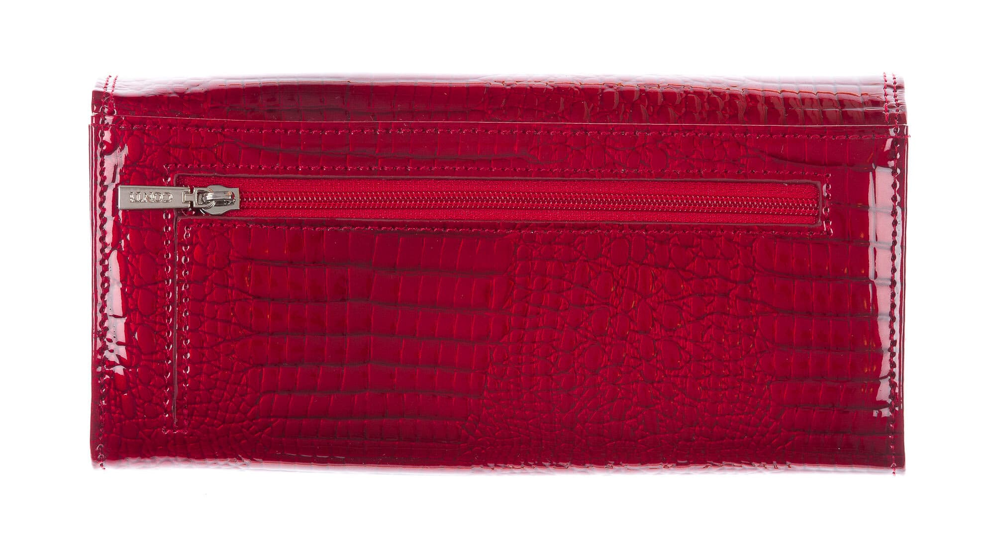 DAFNE : portafoglio donna in pelle laccata, colore : ROSSO / NERO, Made in Italy