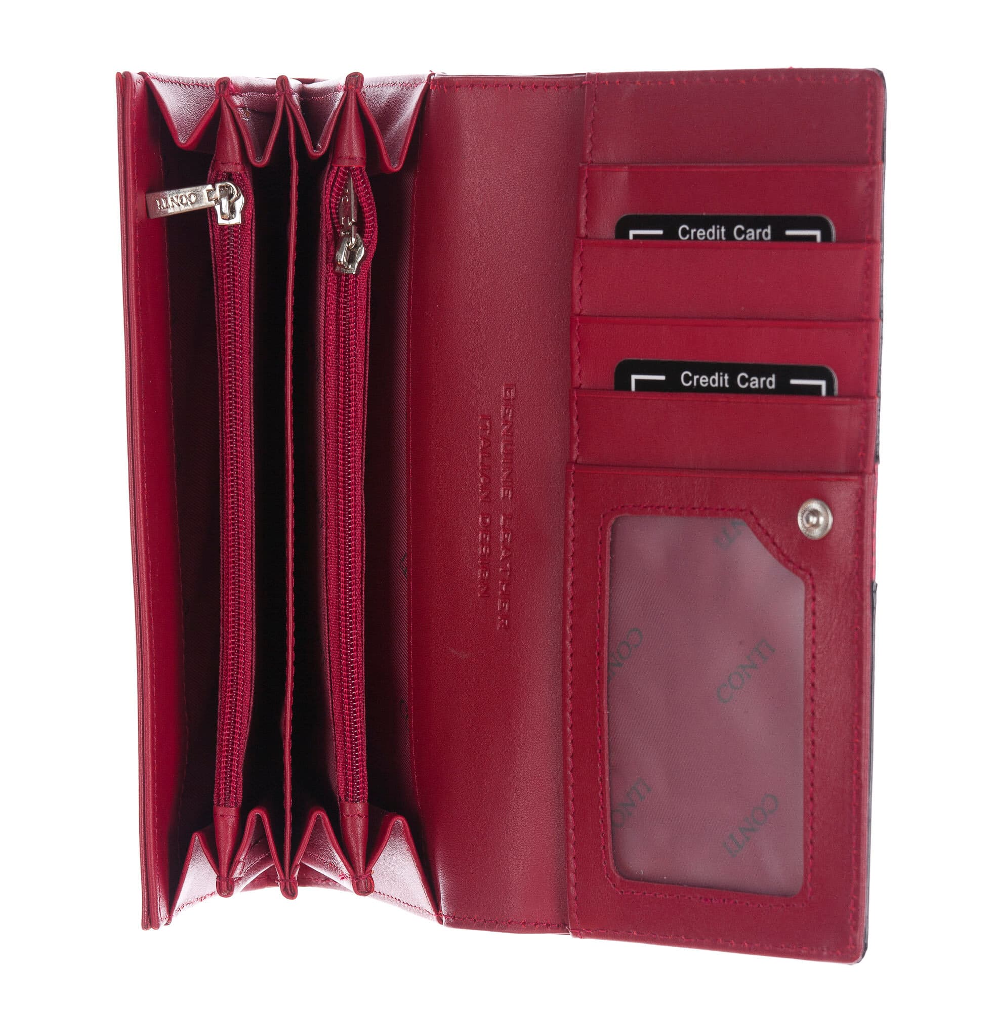 DAFNE : portafoglio donna in pelle laccata, colore : ROSSO / NERO, Made in Italy