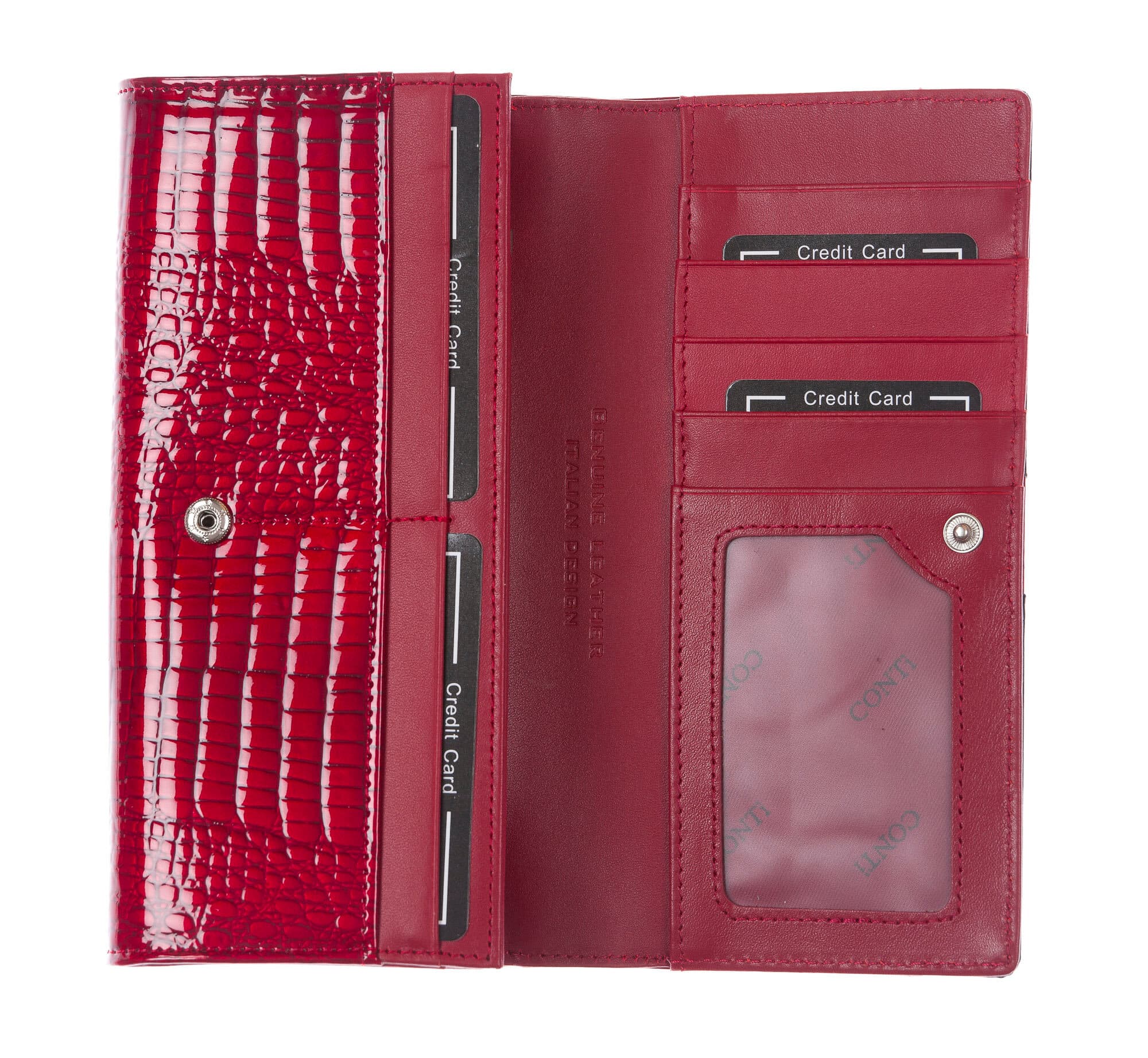 DAFNE : portafoglio donna in pelle laccata, colore : ROSSO / NERO, Made in Italy