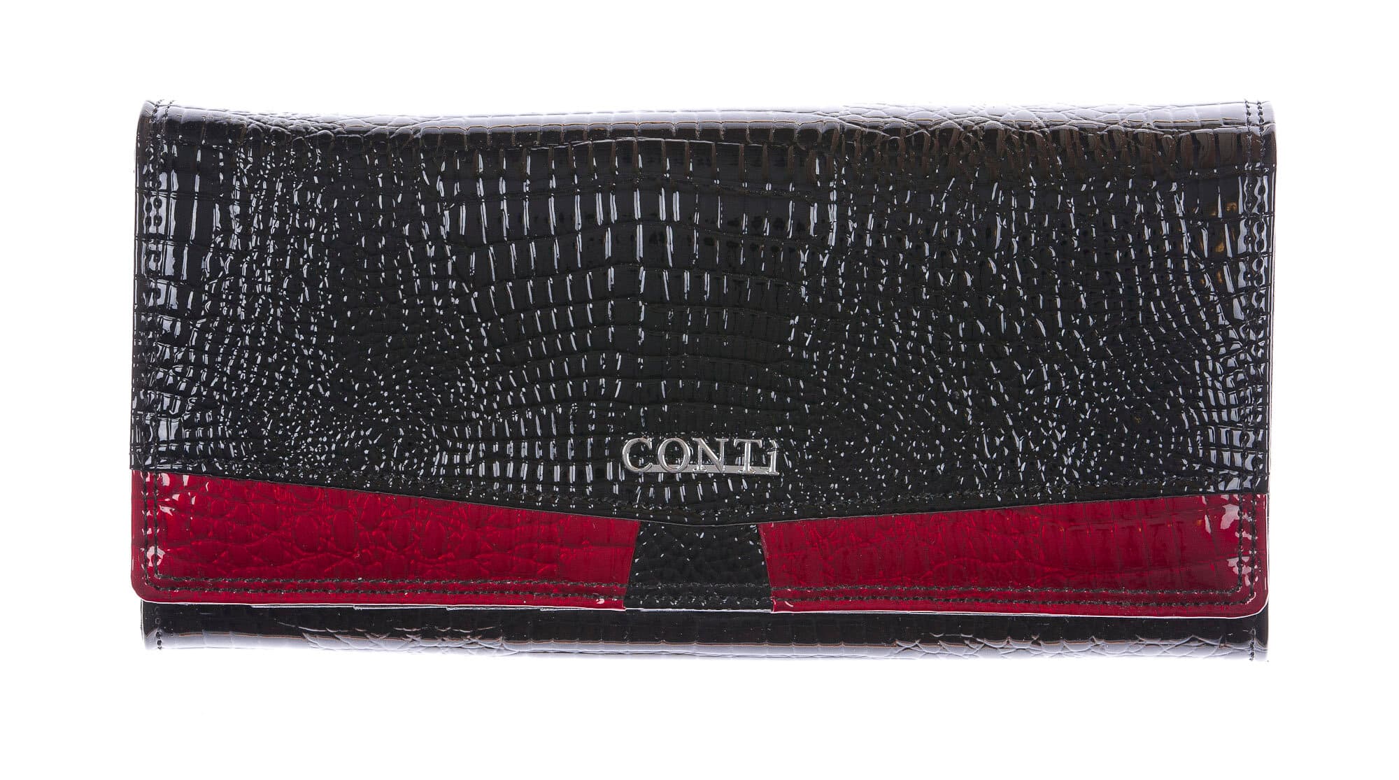 DAFNE : portafoglio donna in pelle laccata, colore: NERO / ROSSO, Made in Italy