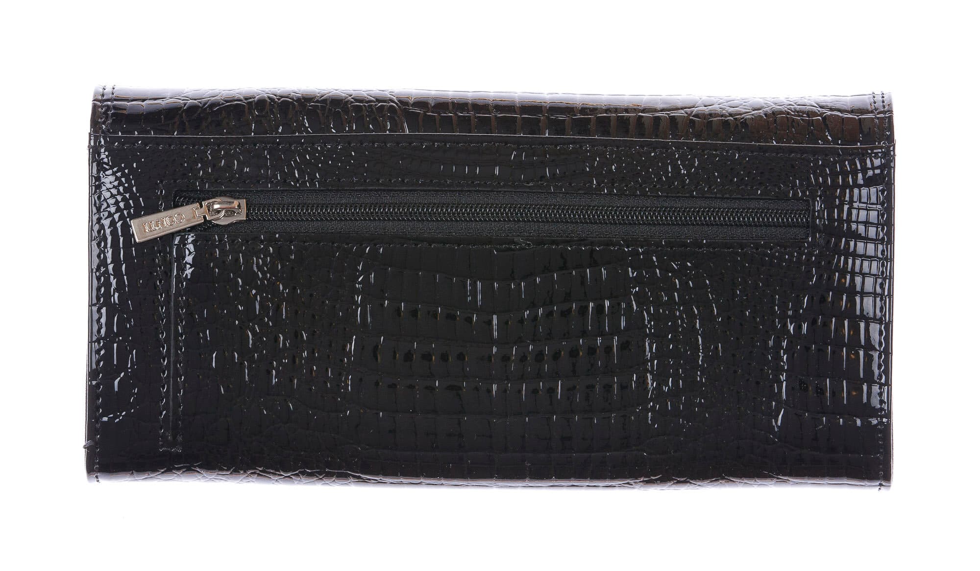 DAFNE : portafoglio donna in pelle laccata, colore: NERO / ROSSO, Made in Italy